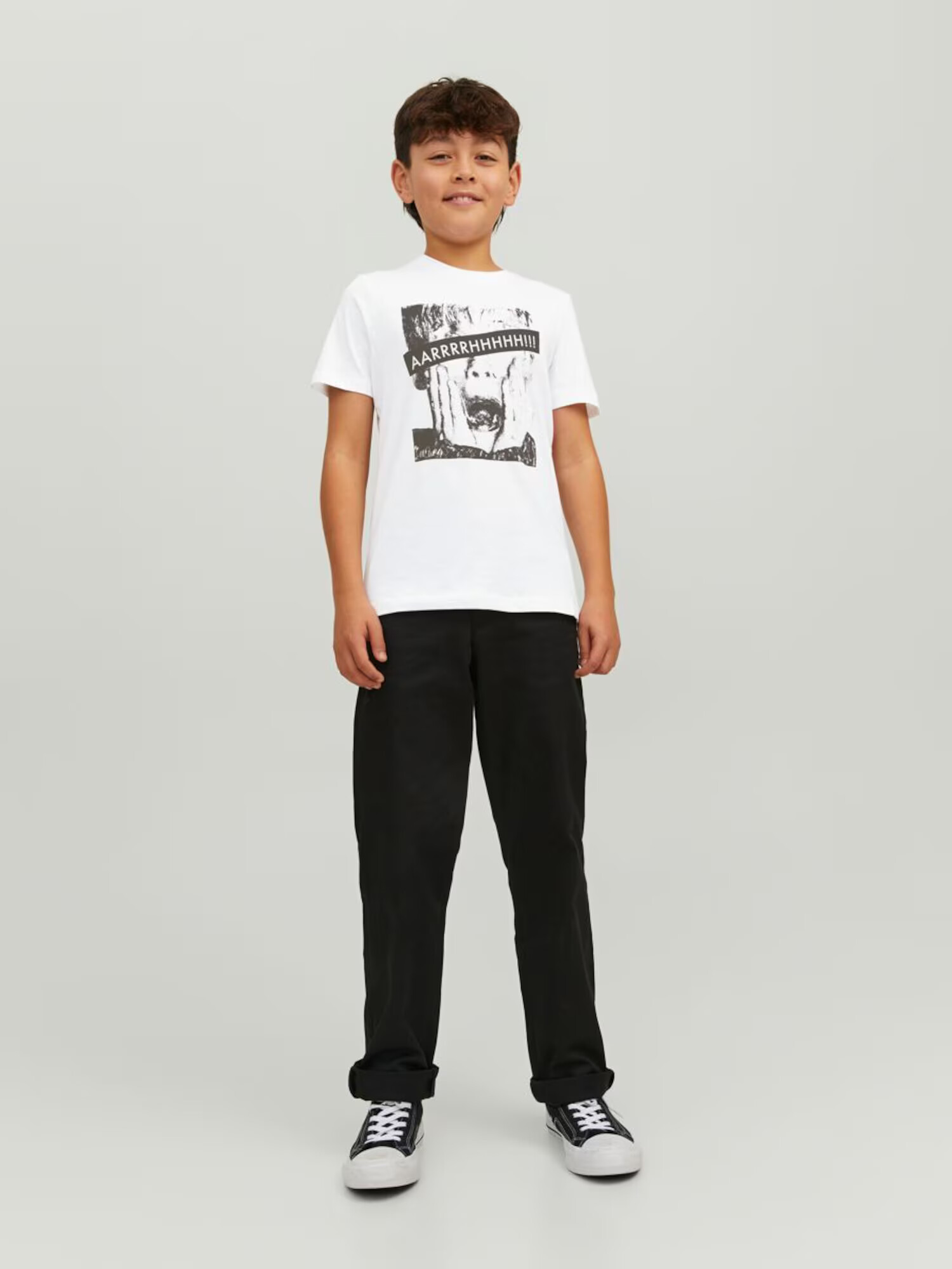 Jack & Jones Junior Tricou 'Home' negru / alb - Pled.ro