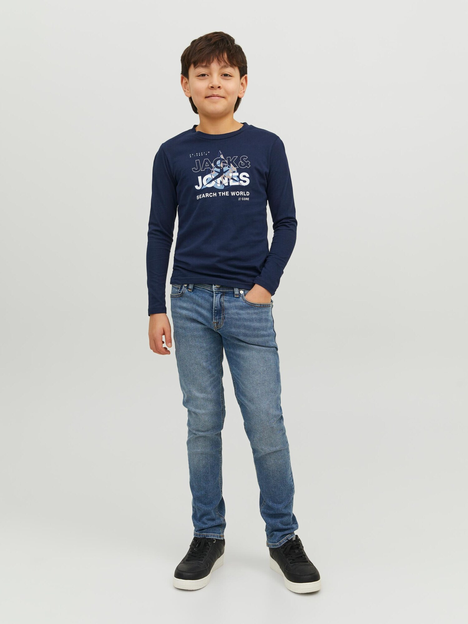 Jack & Jones Junior Tricou 'Hunt' albastru noapte / albastru deschis / gri / alb - Pled.ro