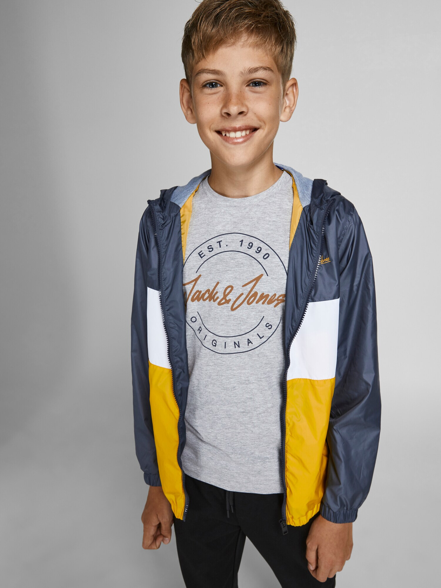 Jack & Jones Junior Tricou 'Jerry' bleumarin / maro / gri deschis - Pled.ro