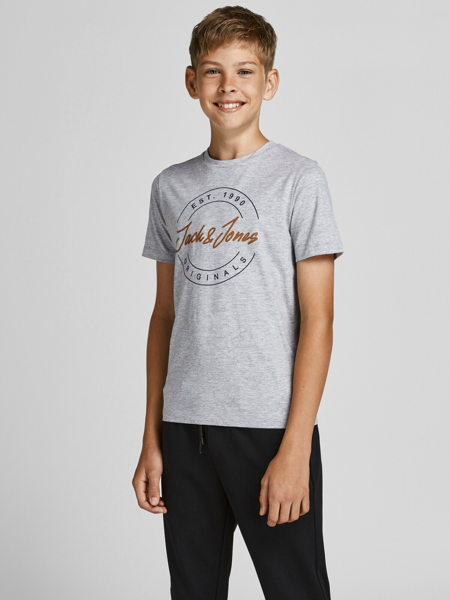 Jack & Jones Junior Tricou 'Jerry' bleumarin / maro / gri deschis - Pled.ro