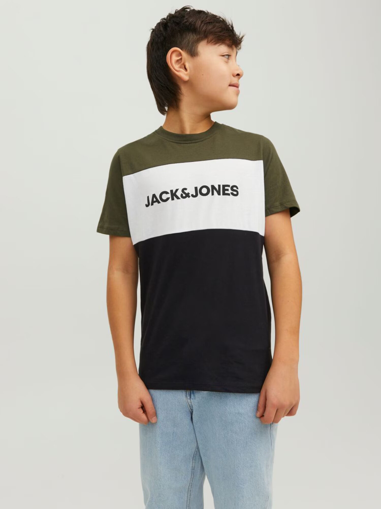 Jack & Jones Junior Tricou kaki / negru / alb - Pled.ro