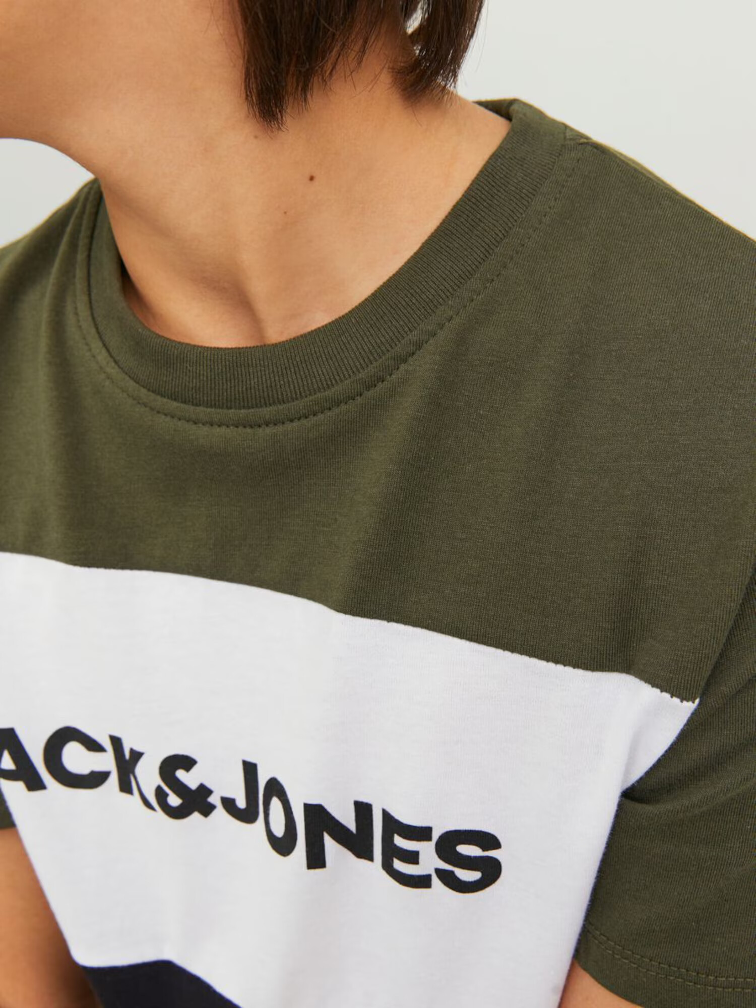 Jack & Jones Junior Tricou kaki / negru / alb - Pled.ro