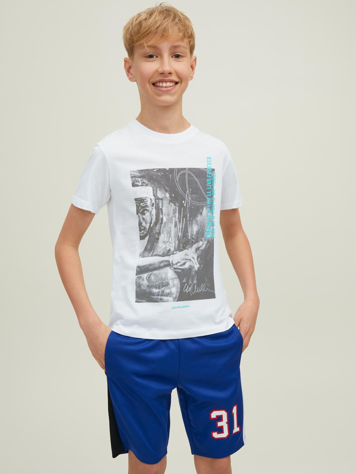 Jack & Jones Junior Tricou 'LEGENDS' turcoaz / gri / alb - Pled.ro