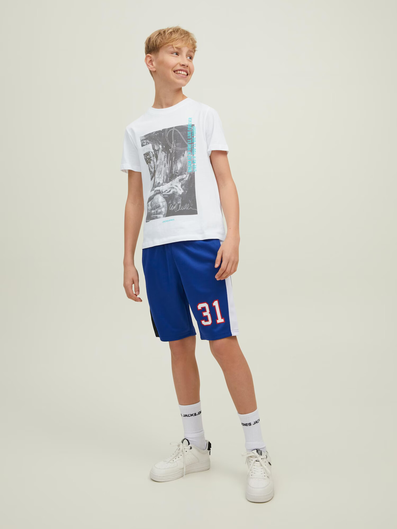 Jack & Jones Junior Tricou 'LEGENDS' turcoaz / gri / alb - Pled.ro