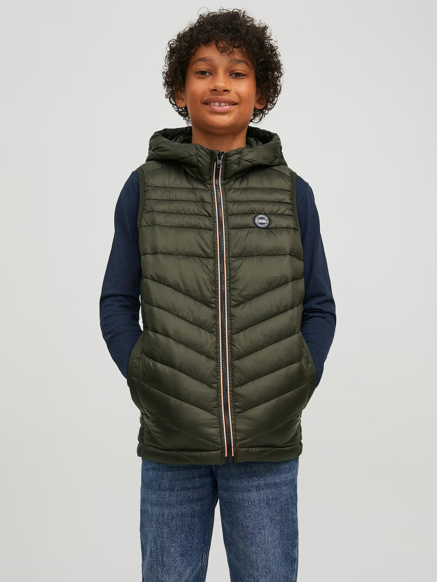 Jack & Jones Junior Vestă 'Hero' albastru noapte / kaki / portocaliu / alb - Pled.ro