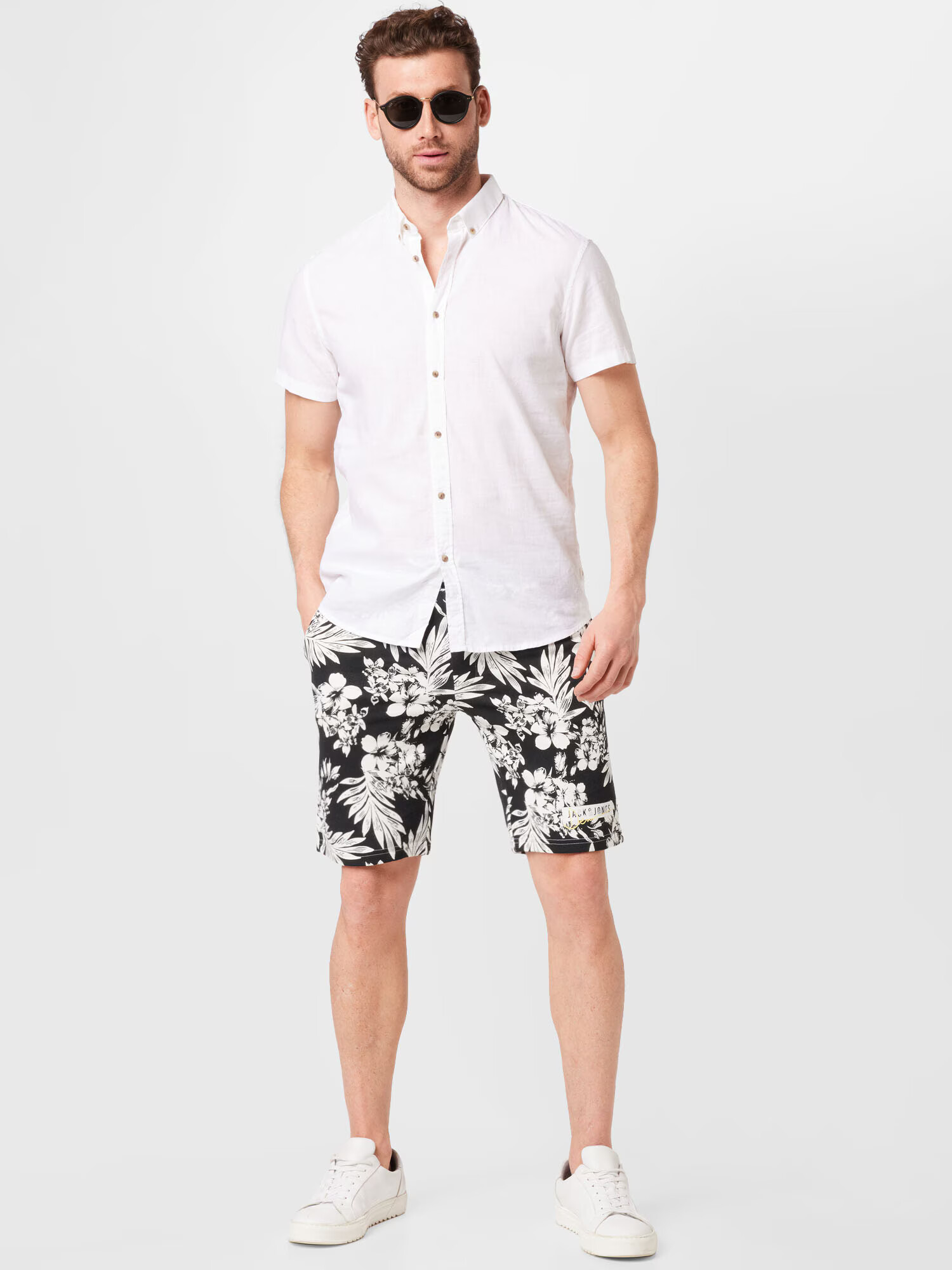 JACK & JONES Pantaloni 'COASTAL' negru / alb - Pled.ro