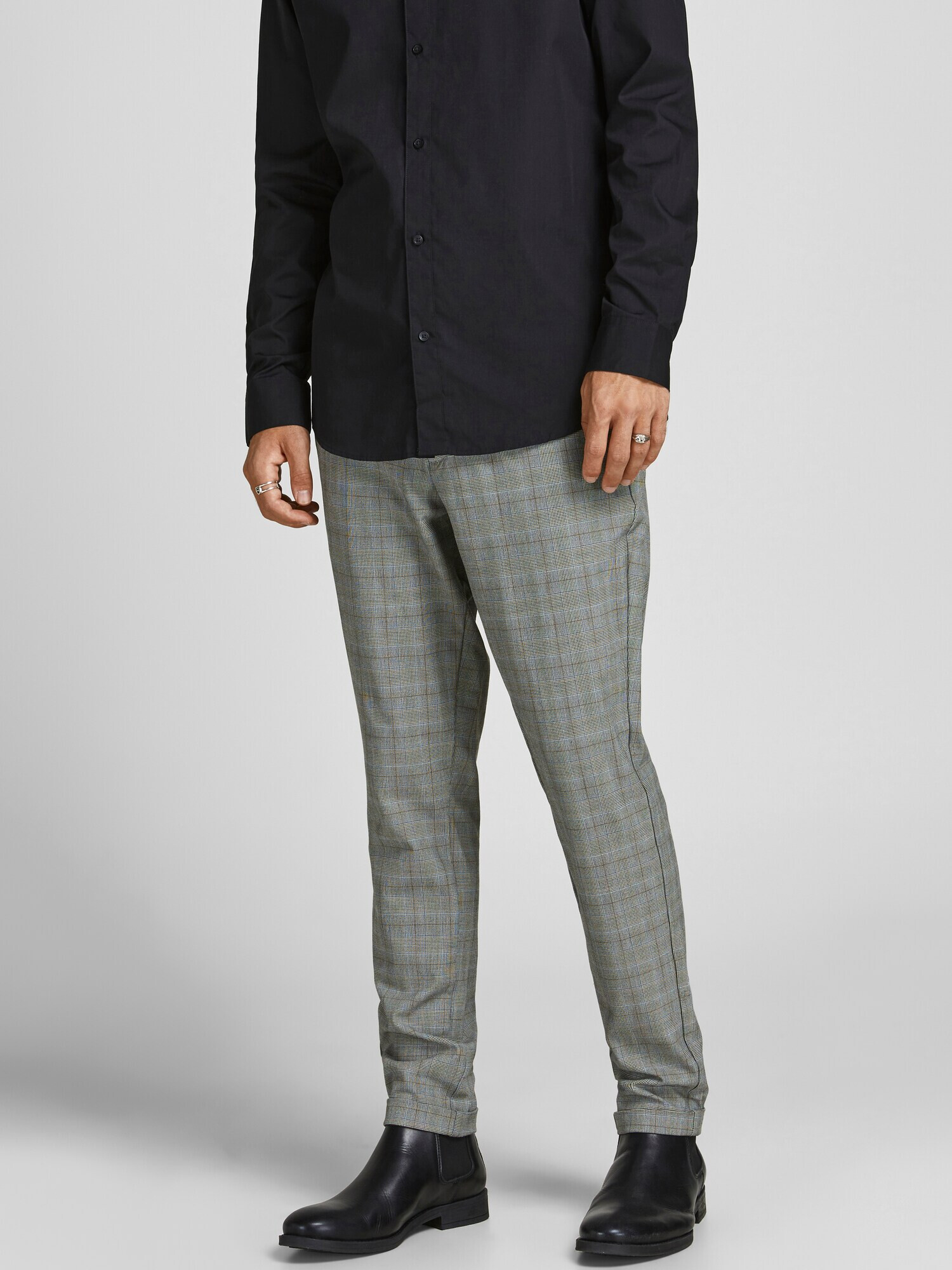 JACK & JONES Pantaloni eleganți 'Marco Connor' bleumarin / maro deschis / gri piatră / alb - Pled.ro