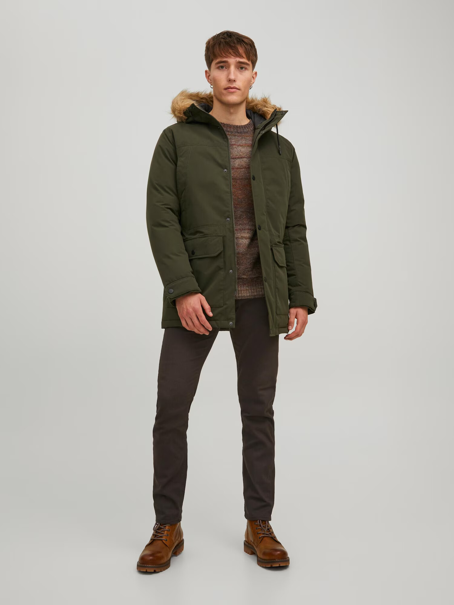 JACK & JONES Parka de iarnă 'Winner' maro deschis / verde pin - Pled.ro