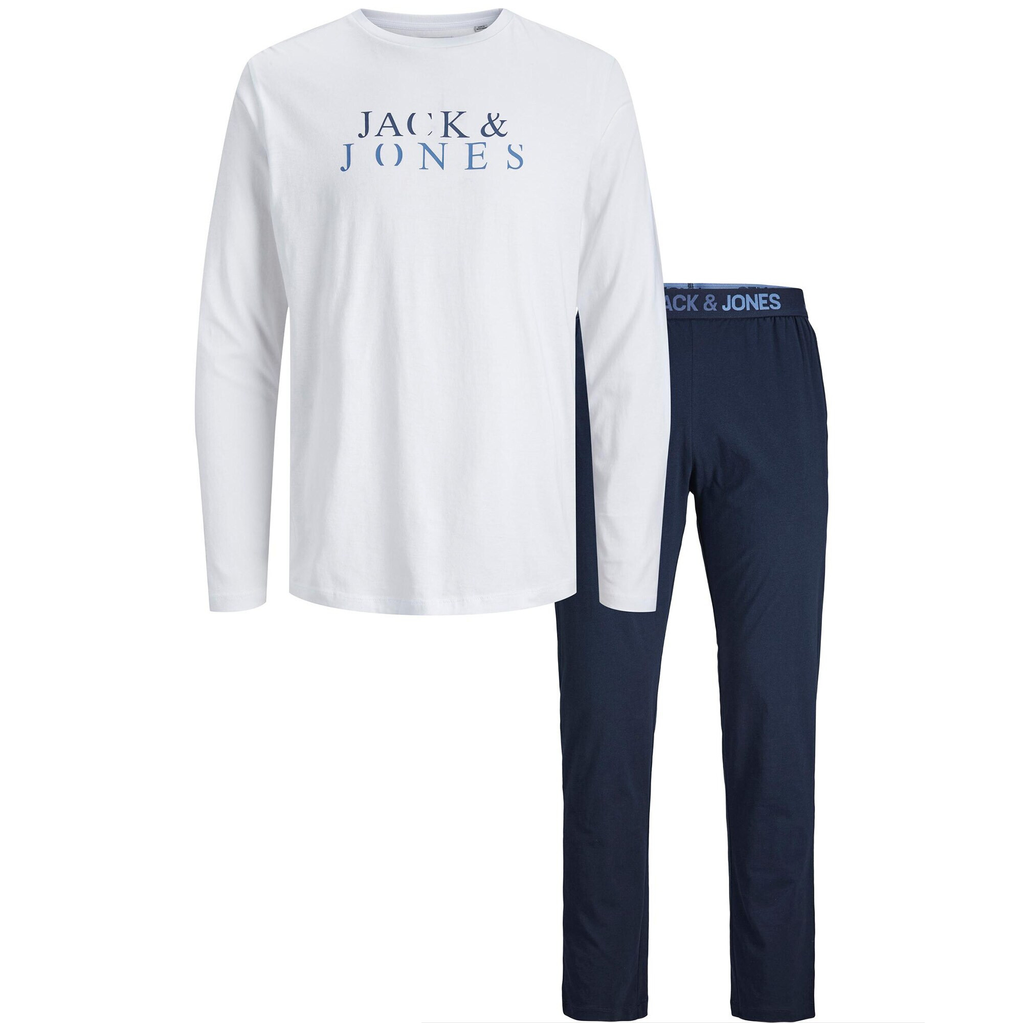 JACK & JONES Pijama lungă 'Alex' bleumarin / albastru pastel / alb - Pled.ro