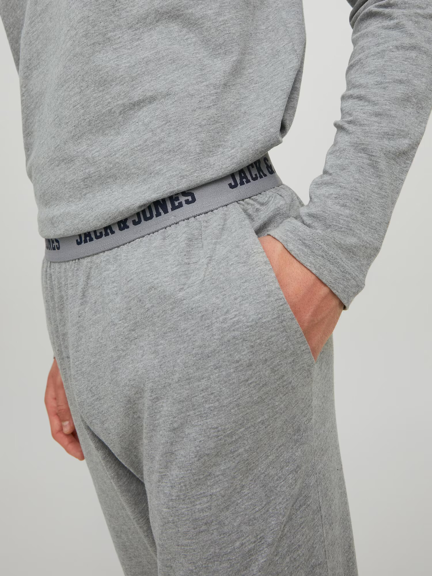 JACK & JONES Pijama lungă 'Axel' bleumarin / gri deschis / gri amestecat - Pled.ro