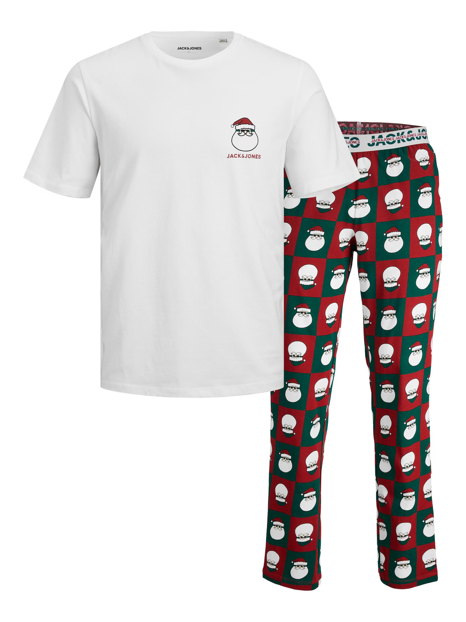 JACK & JONES Pijama lungă 'SQUARED SANTA' verde smarald / roșu / negru / alb - Pled.ro