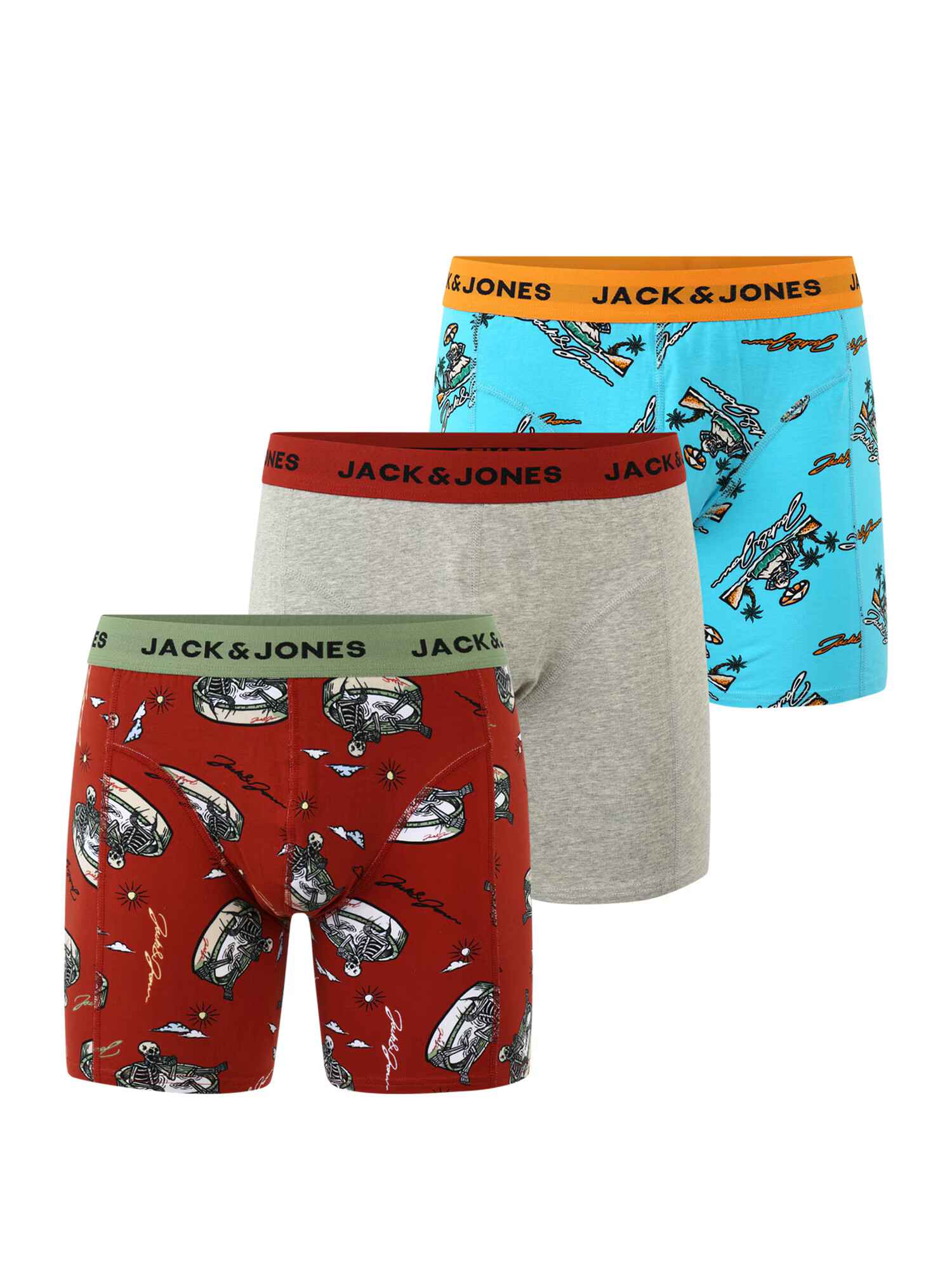 Jack & Jones Plus Boxeri 'JAXON' turcoaz / gri amestecat / roșu cireș / alb - Pled.ro