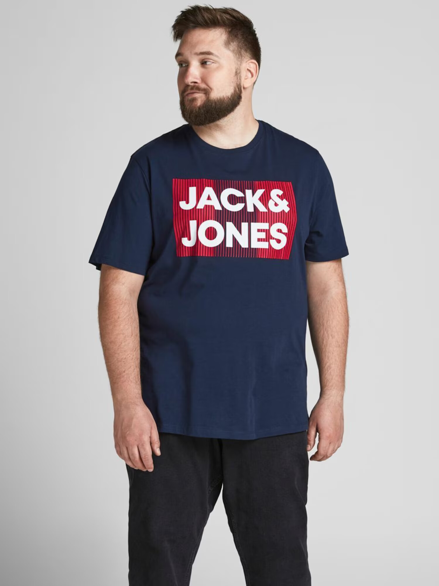 Jack & Jones Plus Tricou bleumarin / alb - Pled.ro