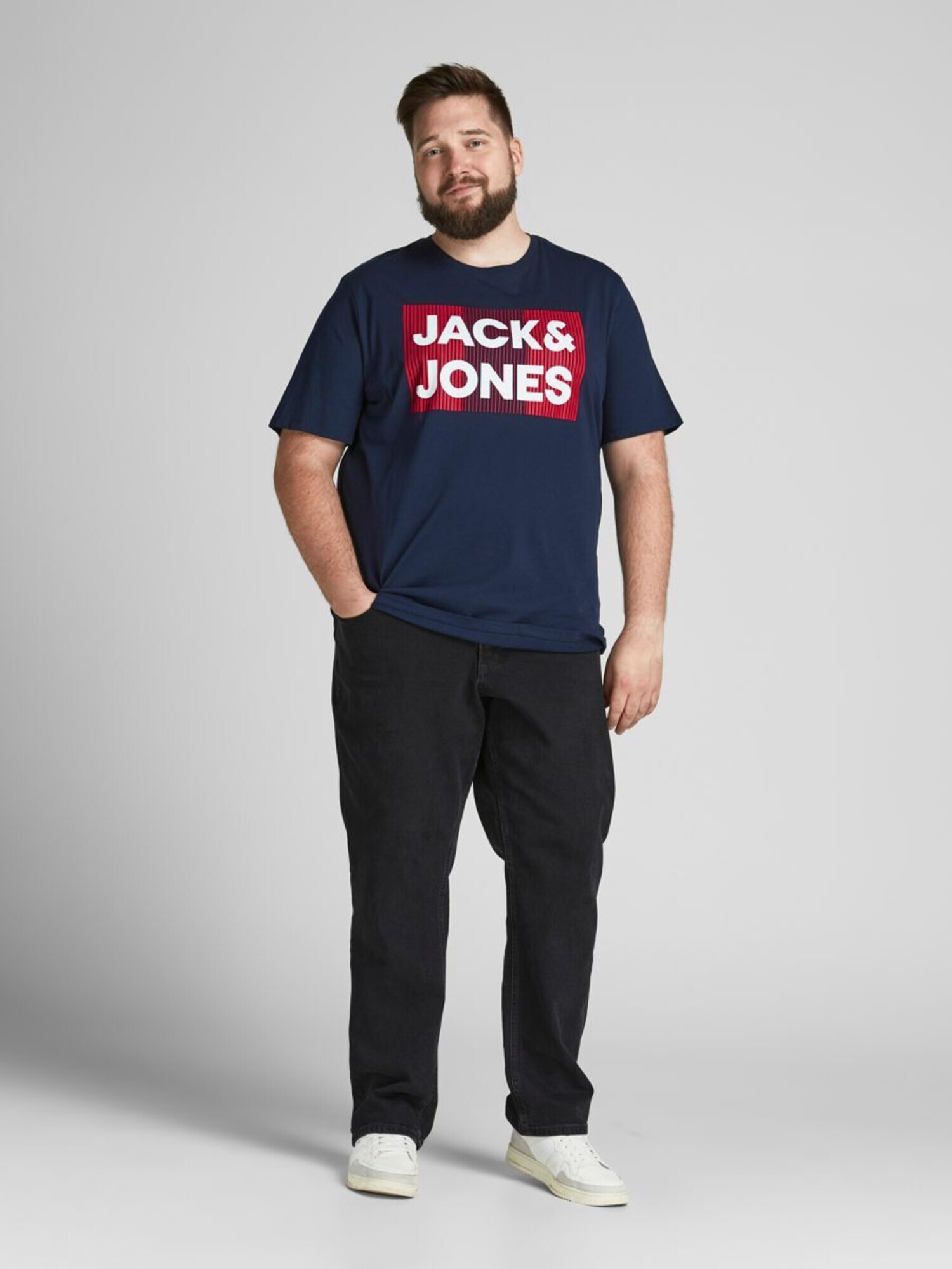 Jack & Jones Plus Tricou bleumarin / alb - Pled.ro