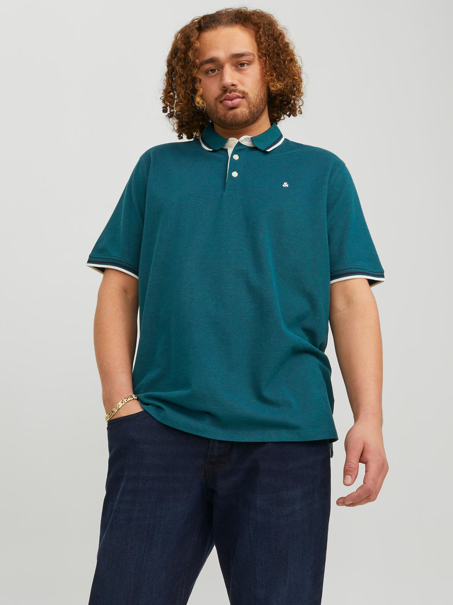 Jack & Jones Plus Tricou bleumarin / verde smarald / alb - Pled.ro