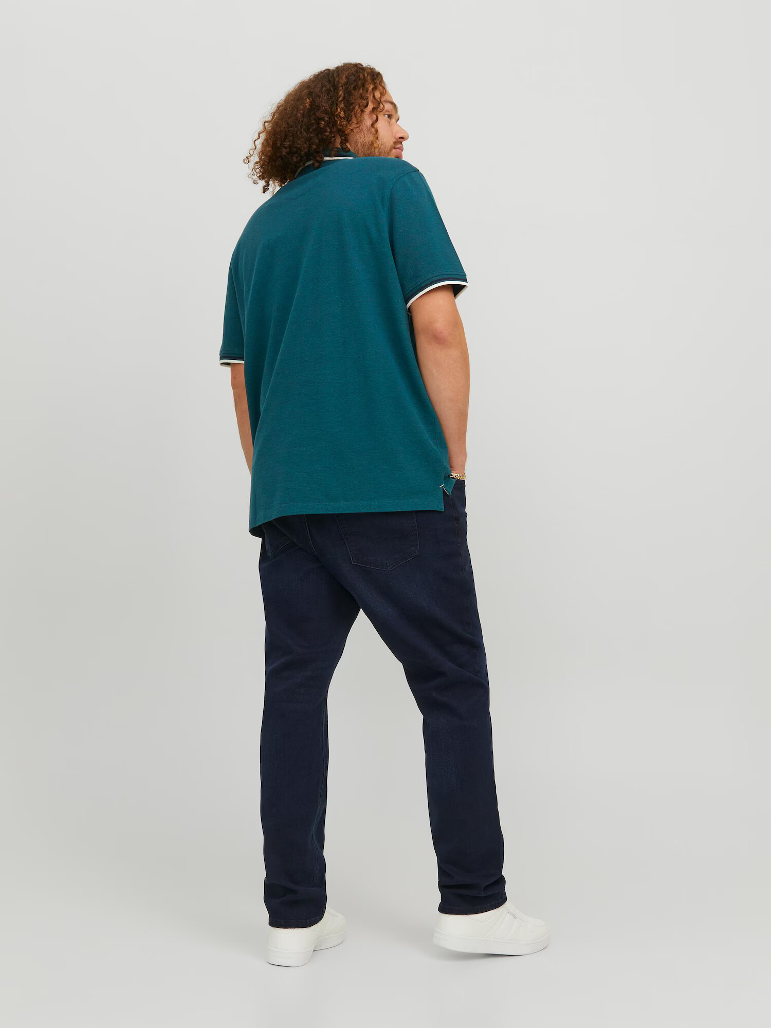 Jack & Jones Plus Tricou bleumarin / verde smarald / alb - Pled.ro