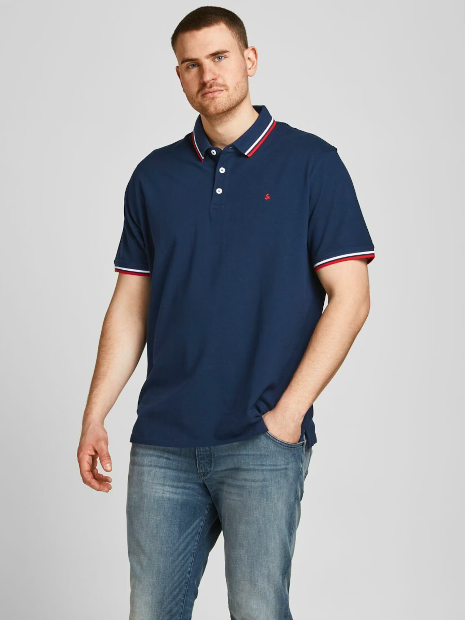 Jack & Jones Plus Tricou 'Paulos' bleumarin / roșu / alb - Pled.ro