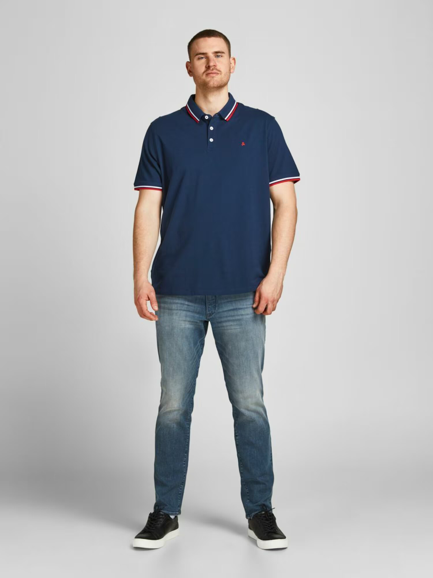 Jack & Jones Plus Tricou 'Paulos' bleumarin / roșu / alb - Pled.ro