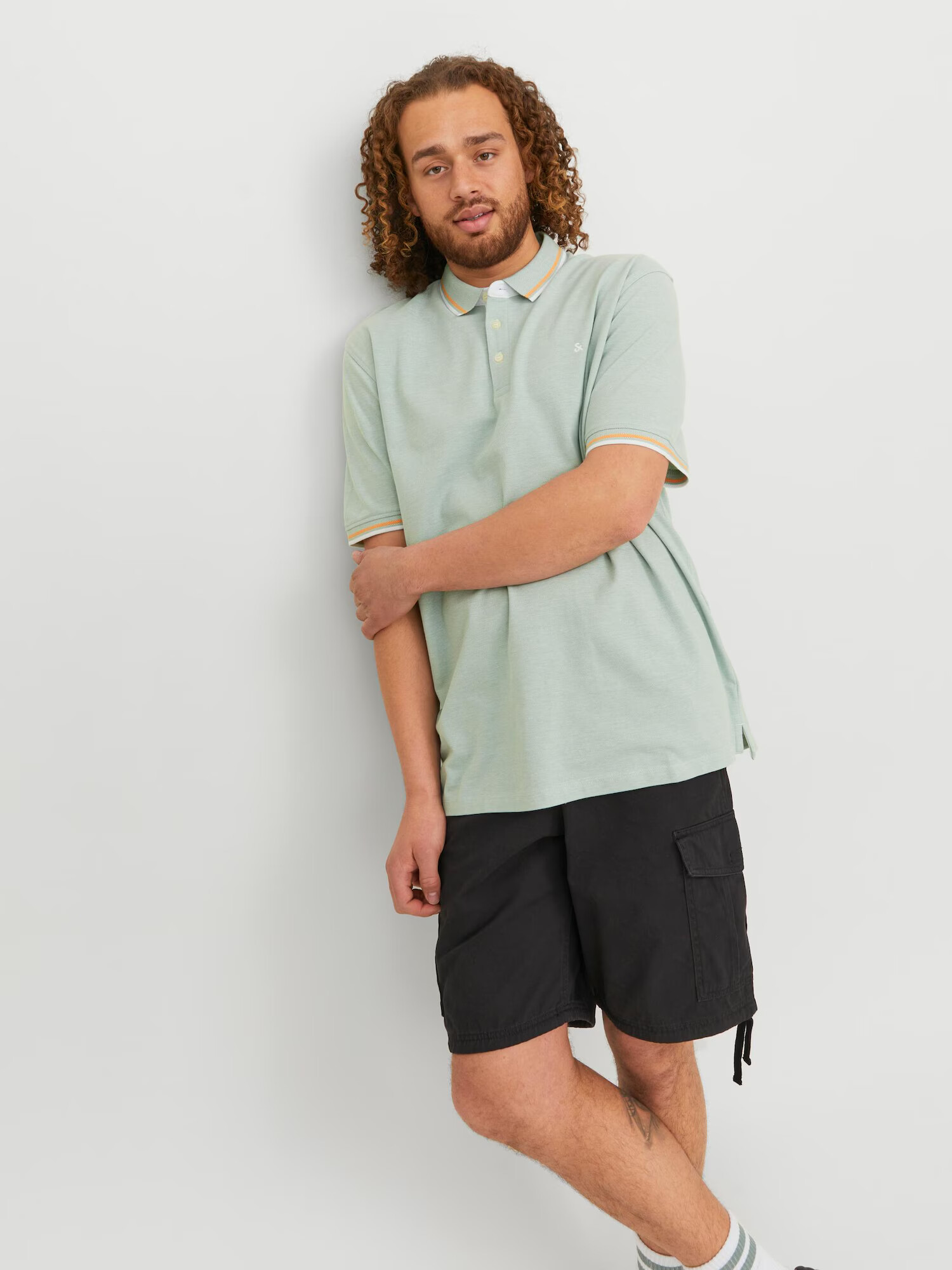 Jack & Jones Plus Tricou 'PAULOS' verde pastel / portocaliu / alb - Pled.ro