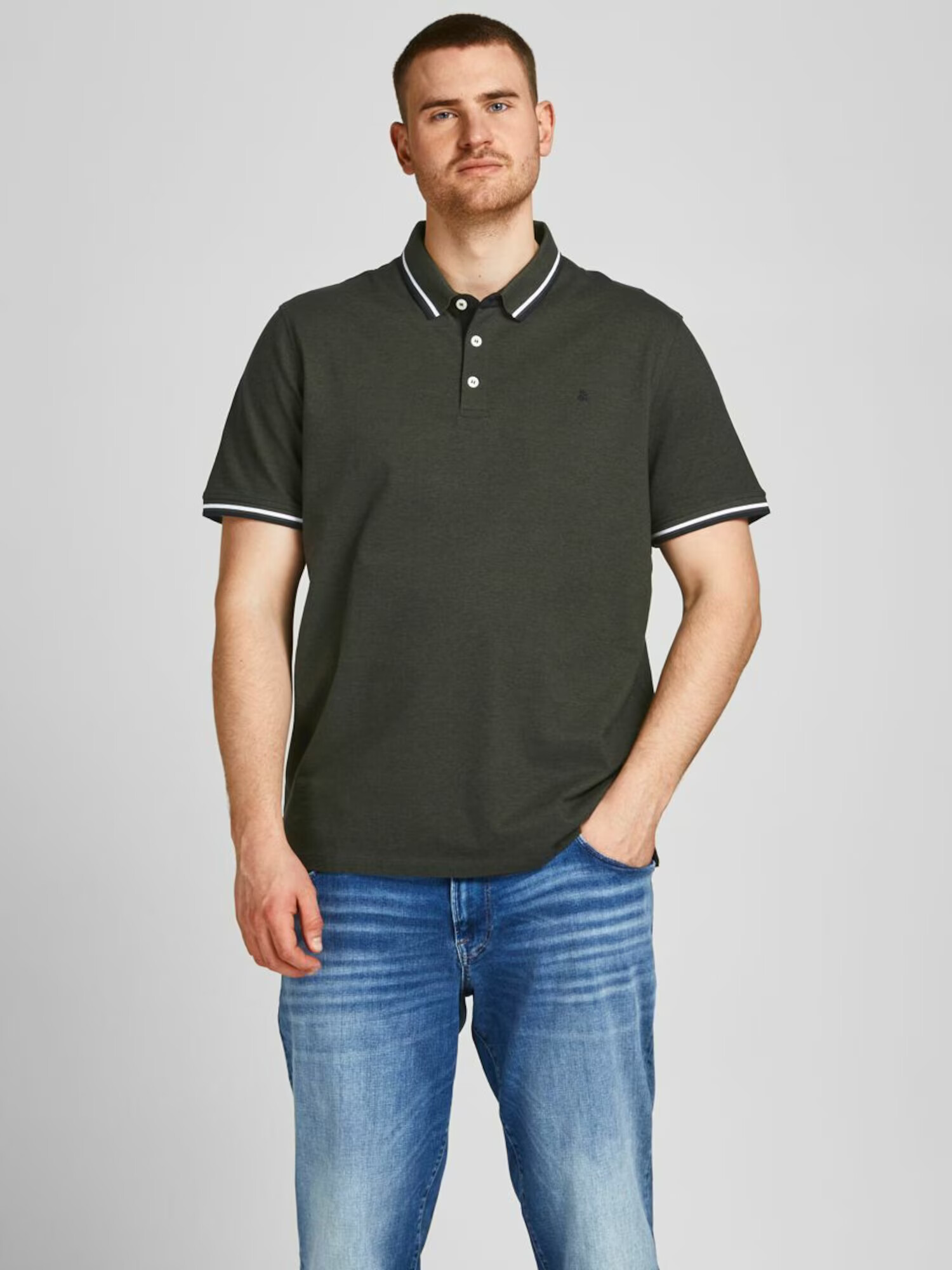 Jack & Jones Plus Tricou verde închis / alb - Pled.ro