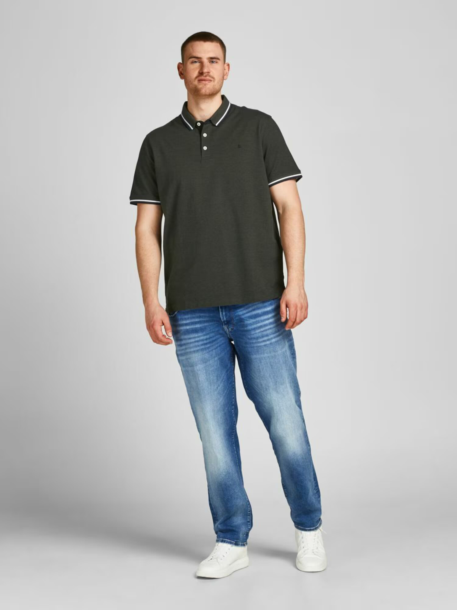 Jack & Jones Plus Tricou verde închis / alb - Pled.ro