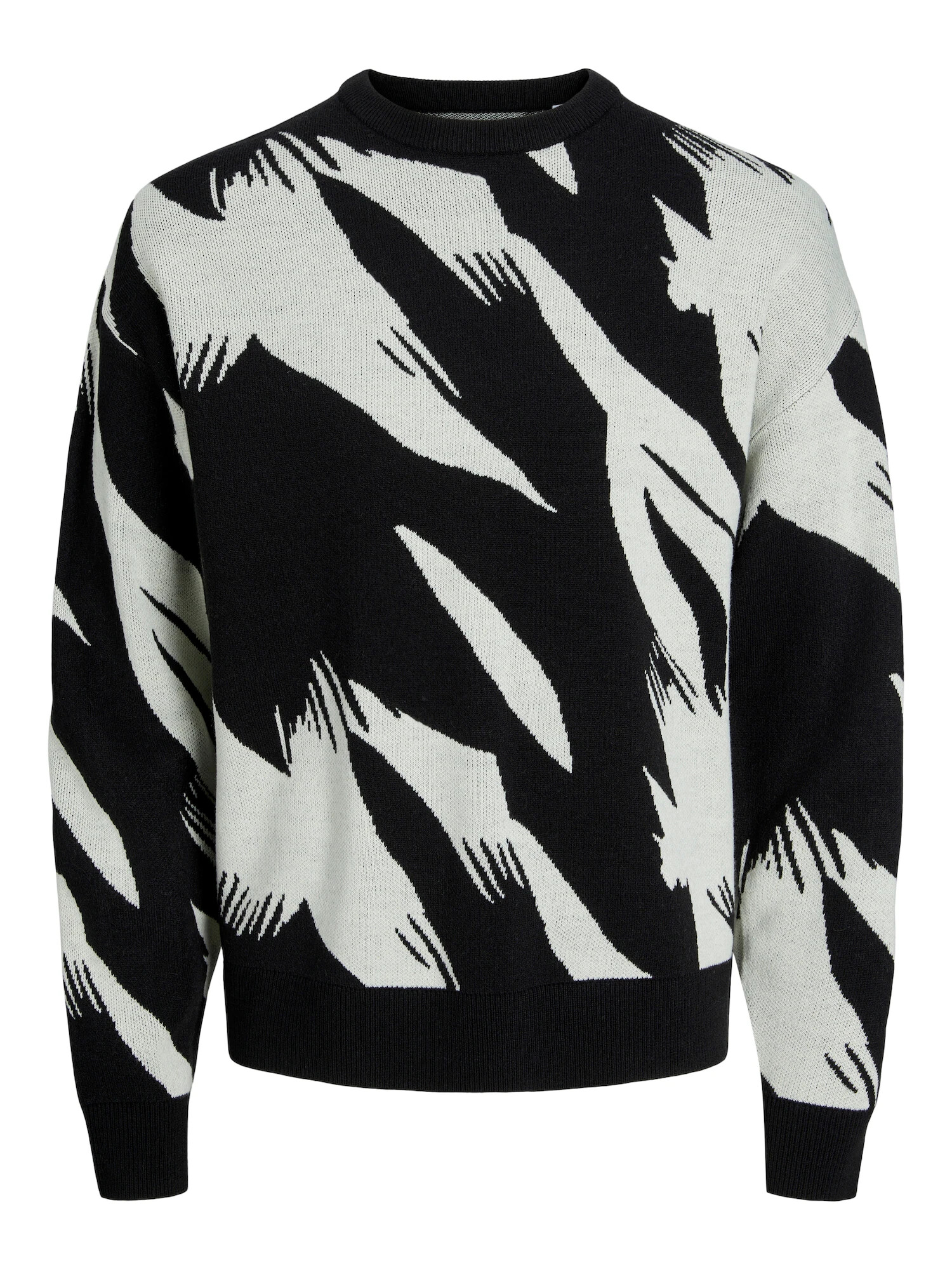 JACK & JONES Pulover 'ABSTRACT' negru / alb murdar - Pled.ro