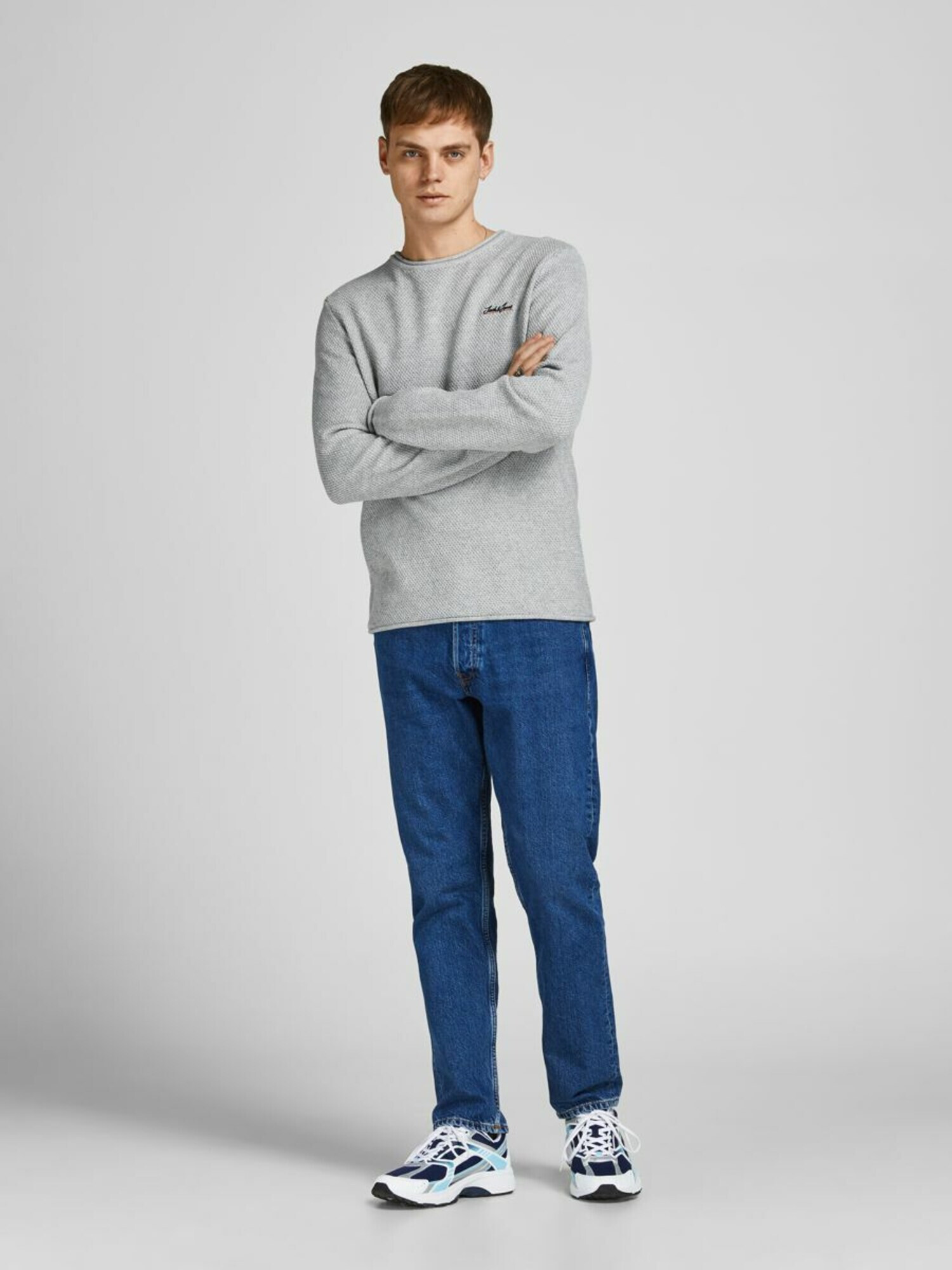 JACK & JONES Pulover albastru închis / gri / roșu - Pled.ro