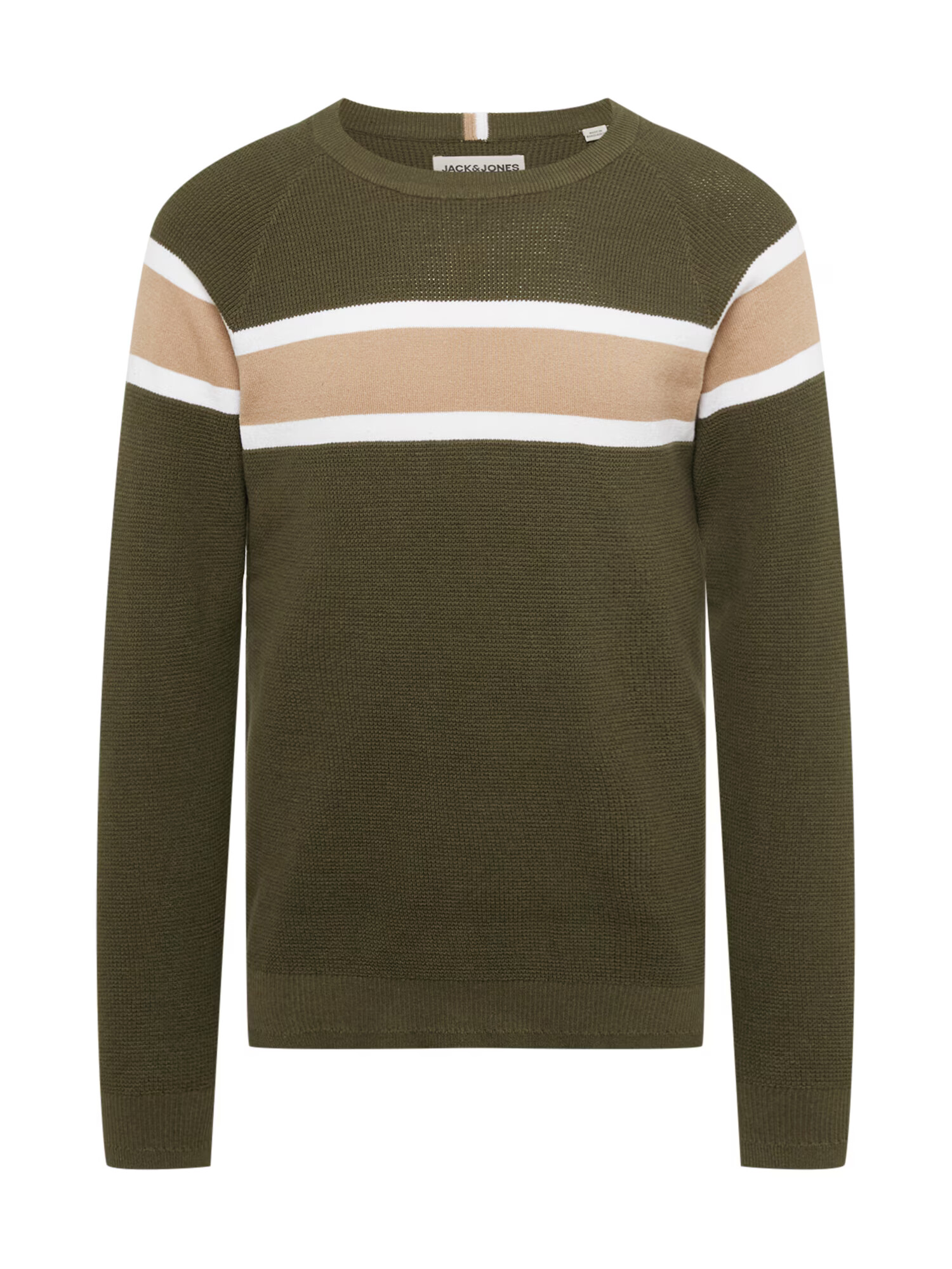 JACK & JONES Pulover bej / verde pin / alb - Pled.ro