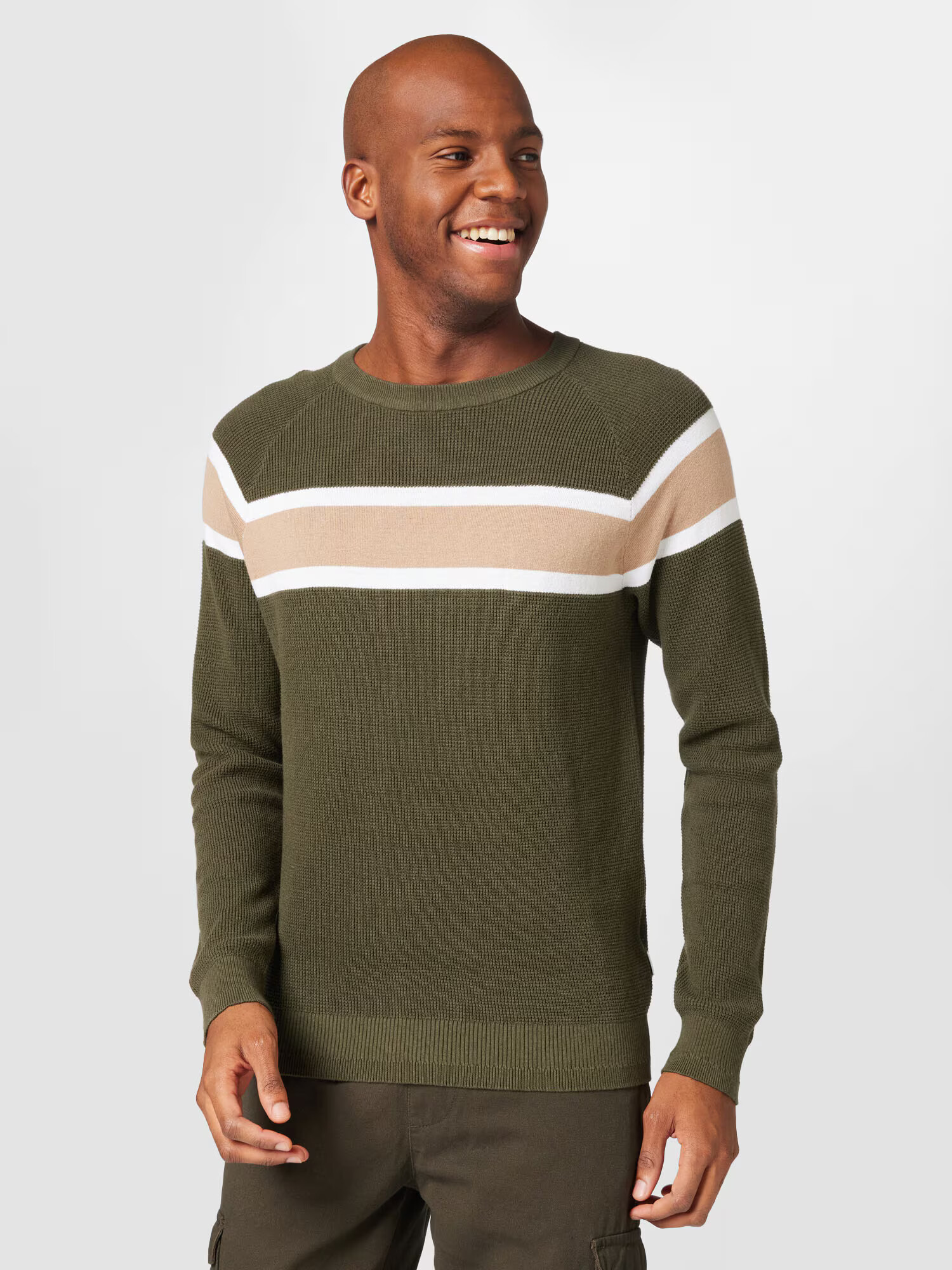 JACK & JONES Pulover bej / verde pin / alb - Pled.ro