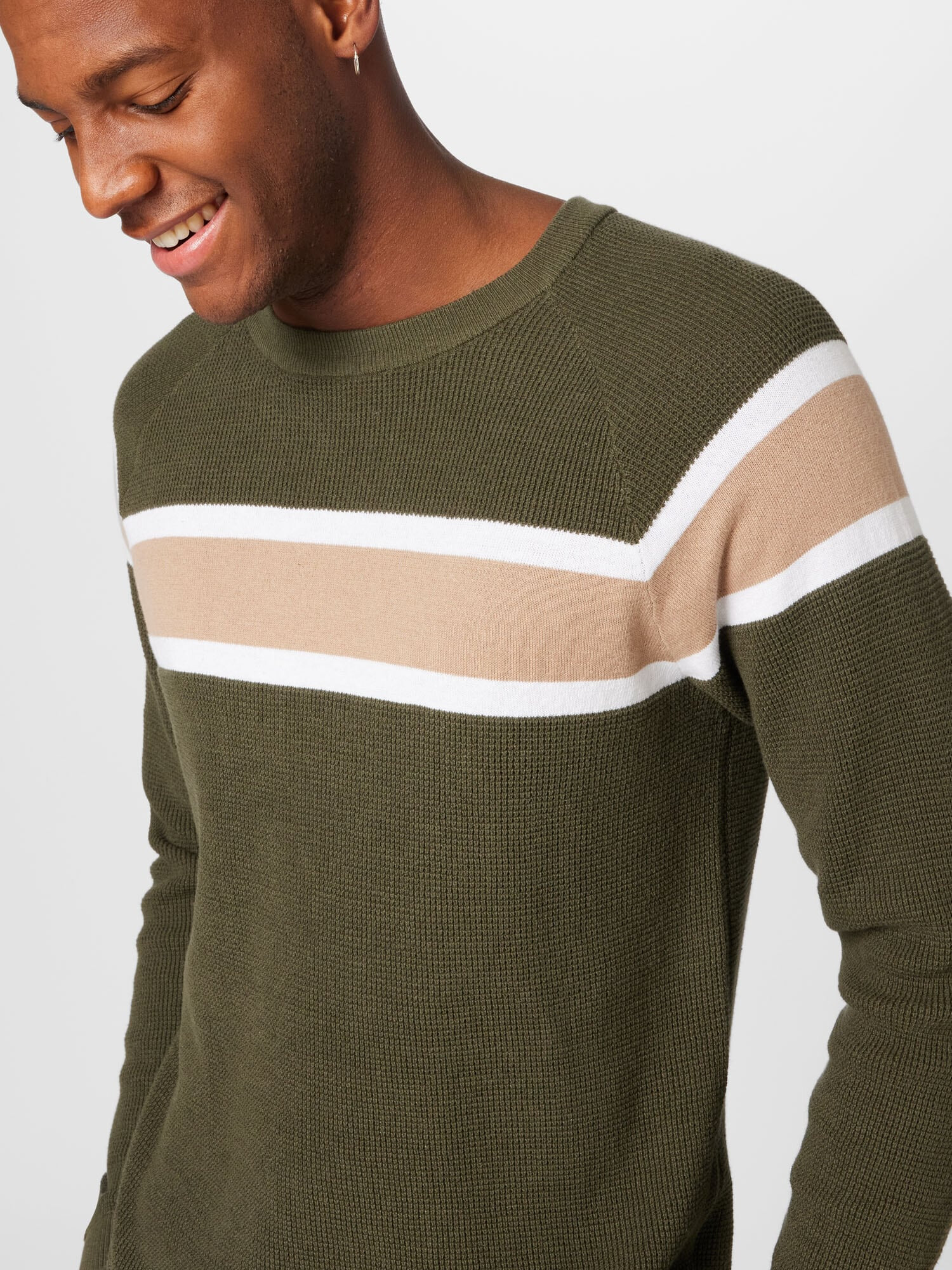 JACK & JONES Pulover bej / verde pin / alb - Pled.ro