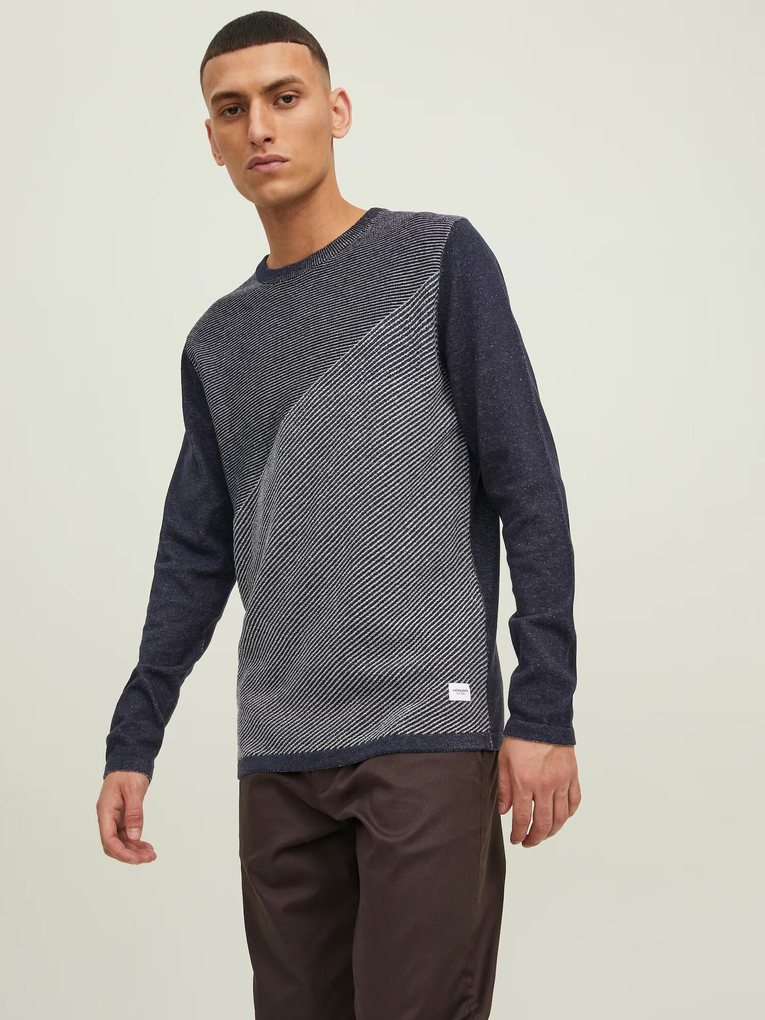 JACK & JONES Pulover 'Ben' bleumarin / alb - Pled.ro