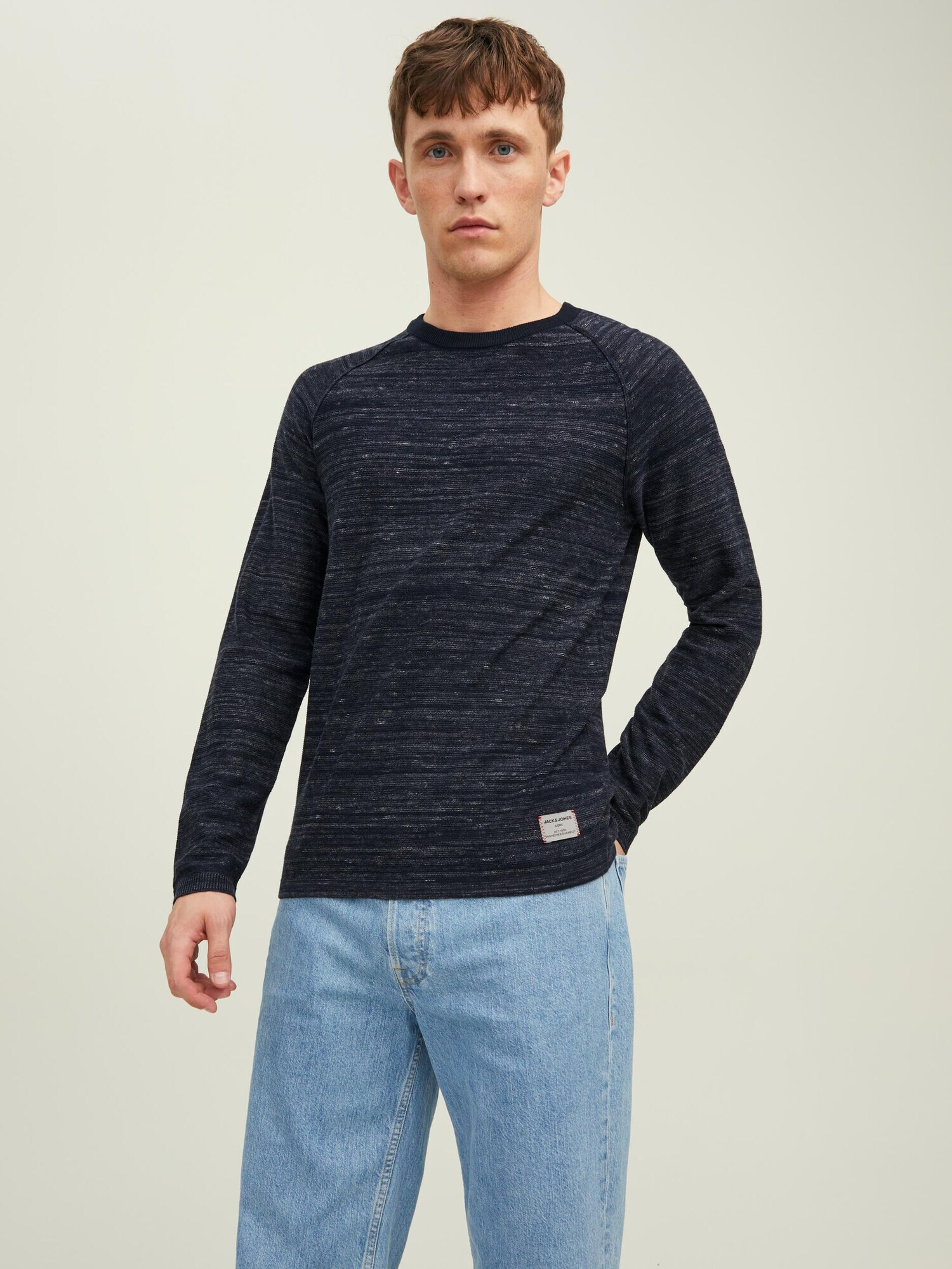 JACK & JONES Pulover 'Berg' bleumarin / alb - Pled.ro