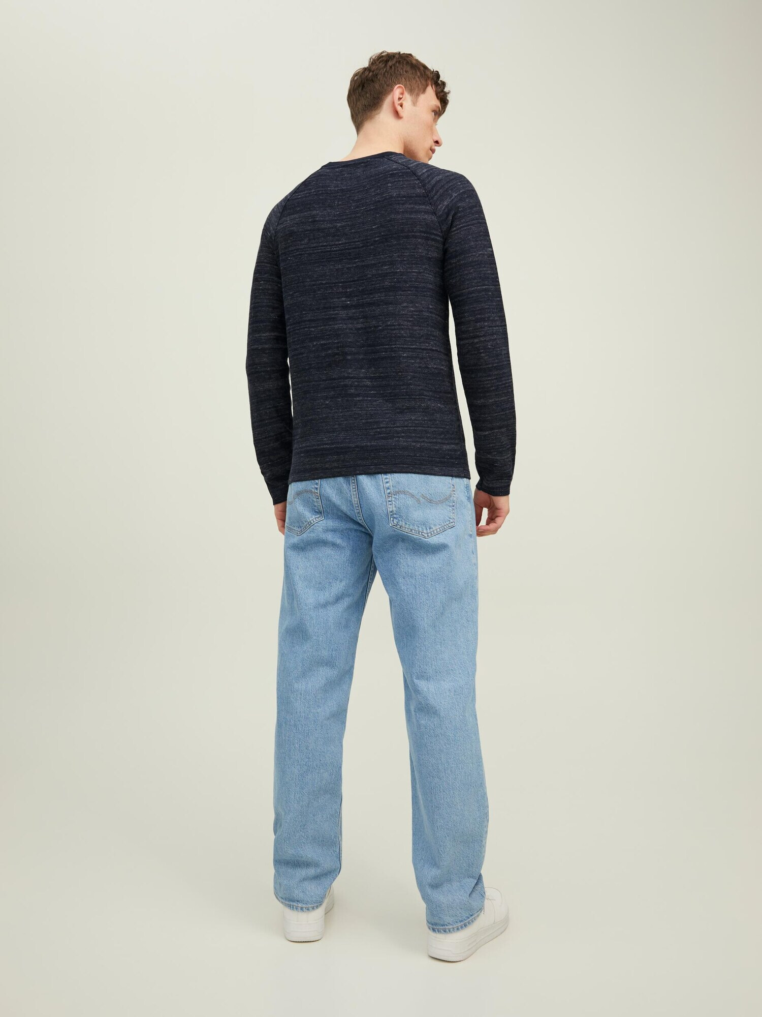 JACK & JONES Pulover 'Berg' bleumarin / alb - Pled.ro