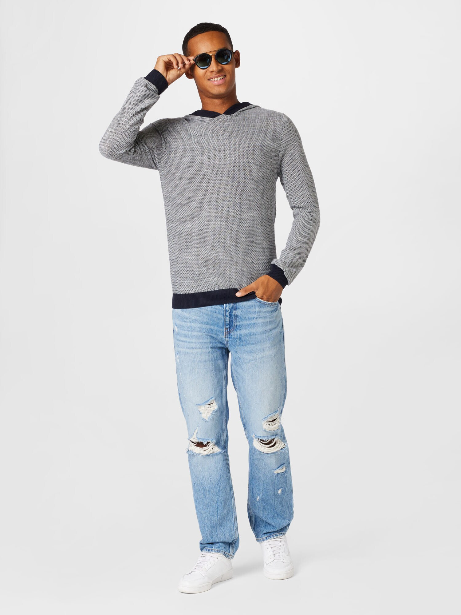 JACK & JONES Pulover 'Billy' bleumarin / albastru porumbel / gri - Pled.ro