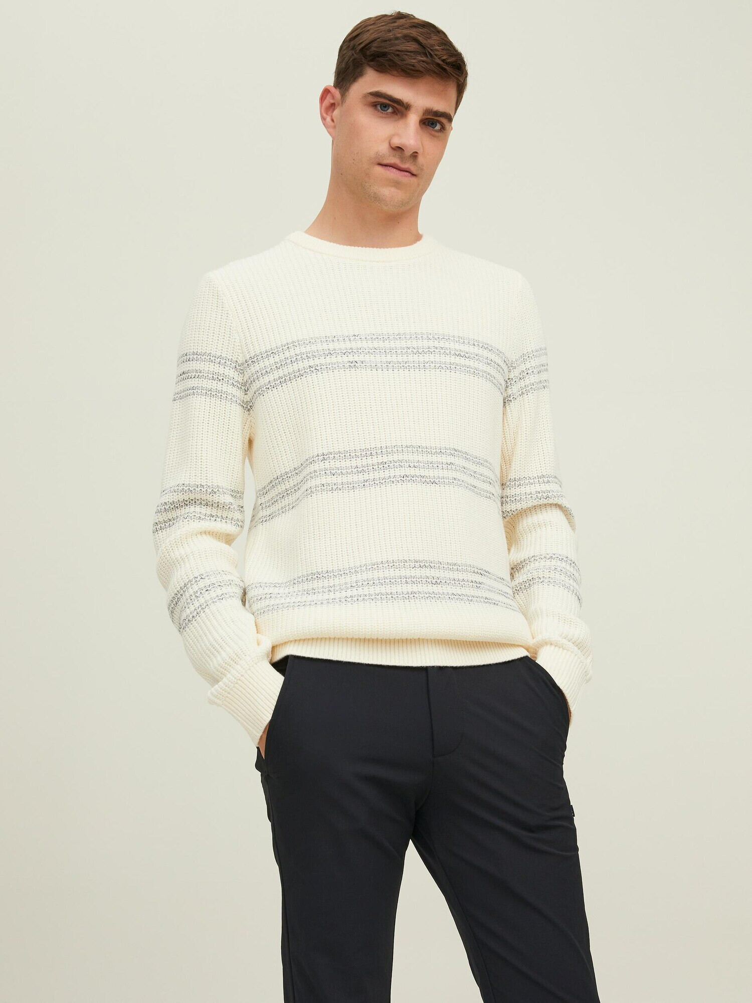 JACK & JONES Pulover bleumarin / alb - Pled.ro