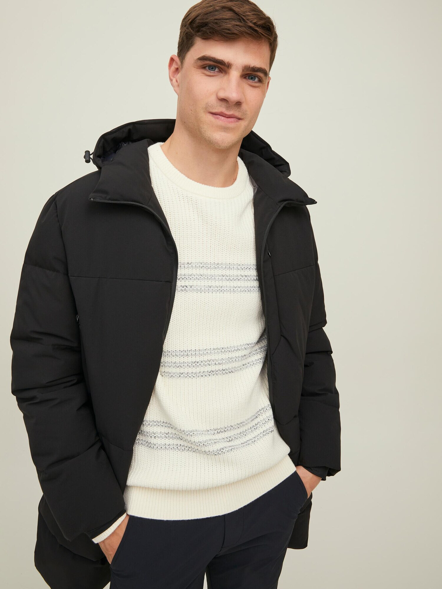 JACK & JONES Pulover bleumarin / alb - Pled.ro