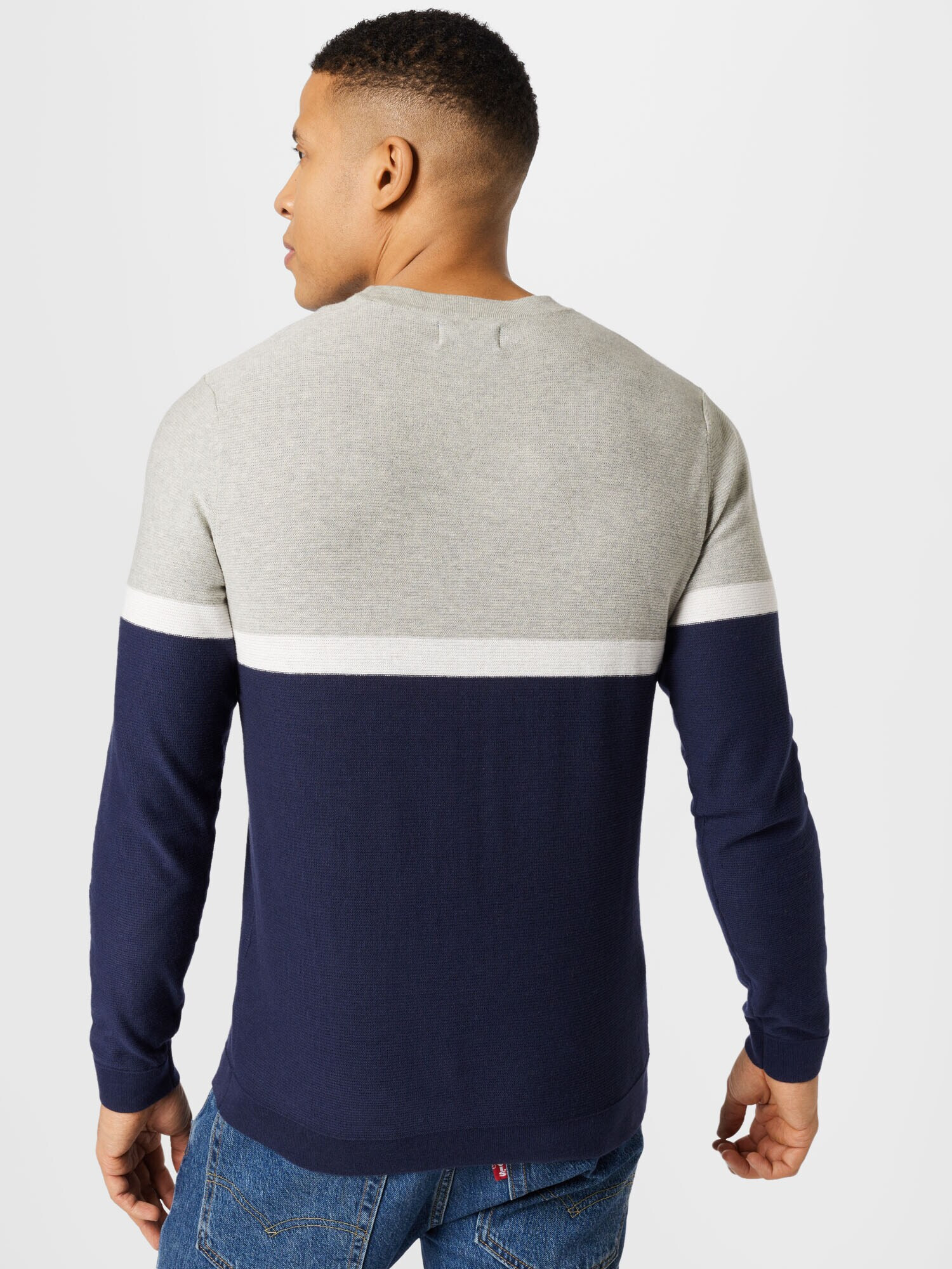 JACK & JONES Pulover bleumarin / gri deschis / alb - Pled.ro