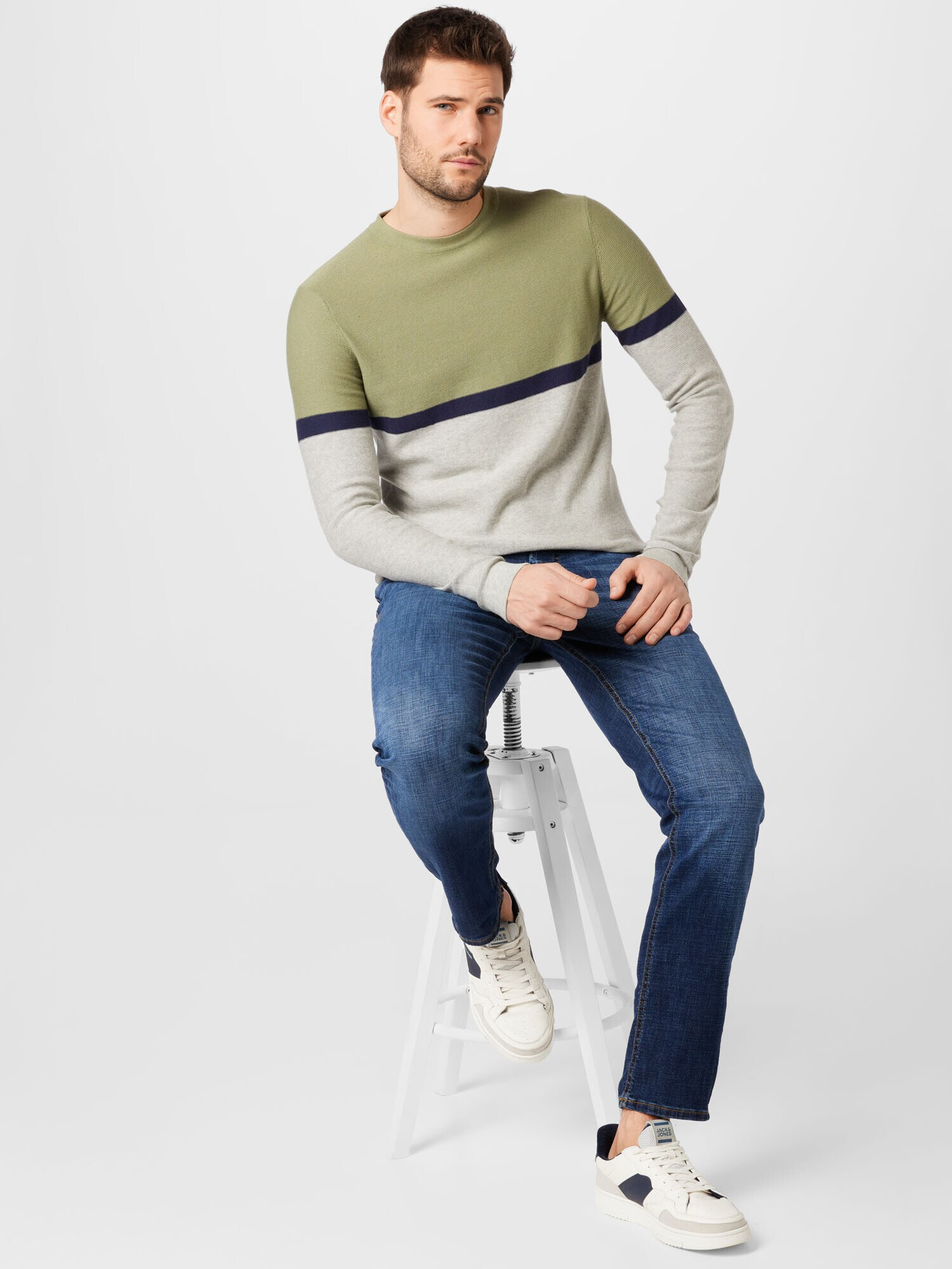 JACK & JONES Pulover bleumarin / oliv / alb murdar - Pled.ro