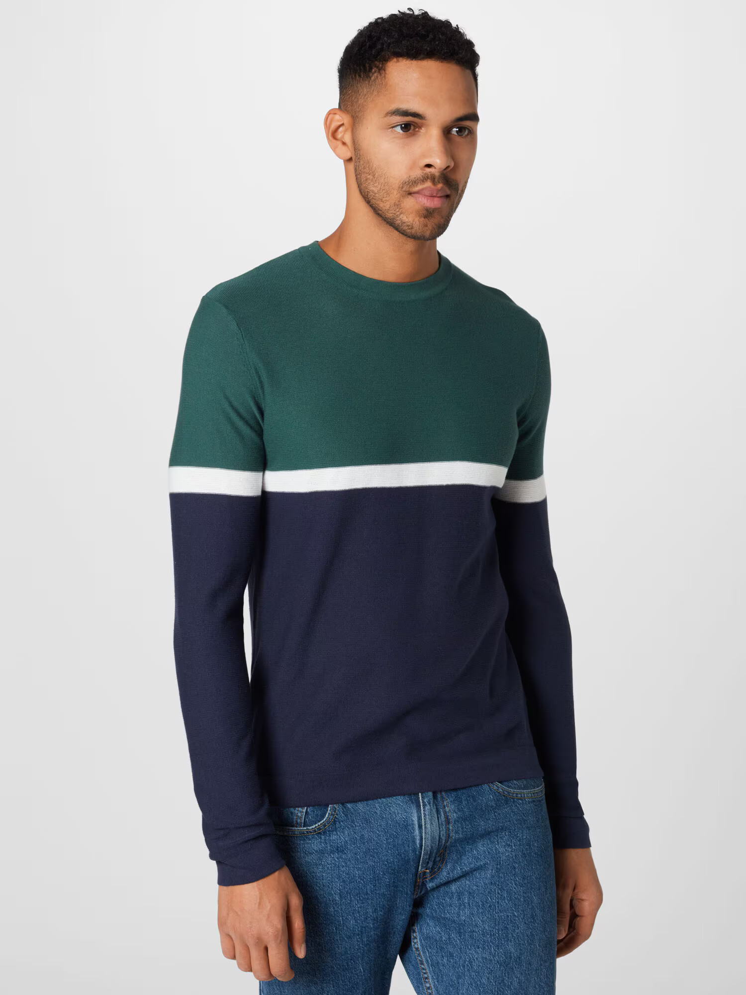 JACK & JONES Pulover bleumarin / verde închis / alb - Pled.ro