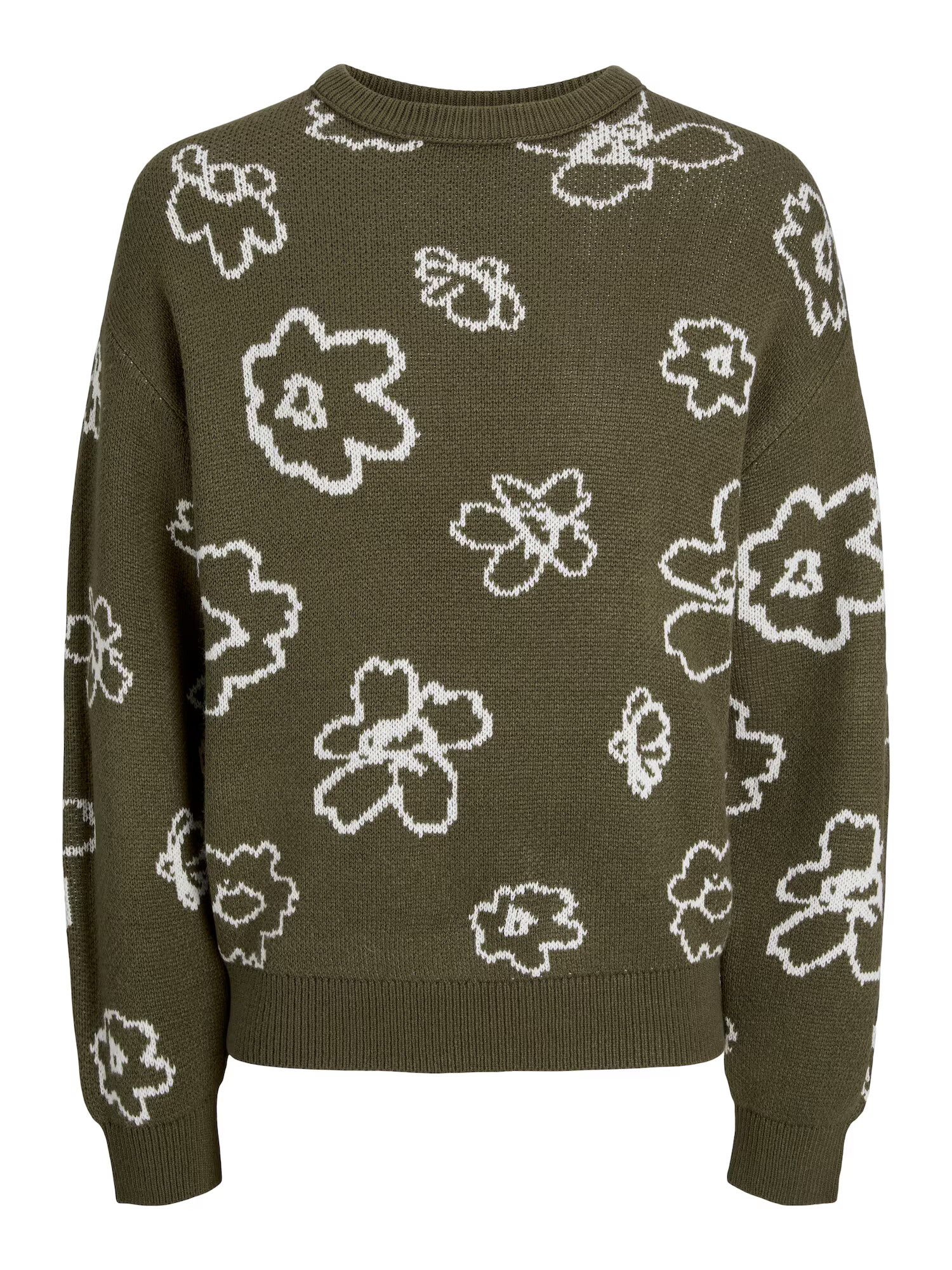 JACK & JONES Pulover 'BLOOM' oliv / alb - Pled.ro