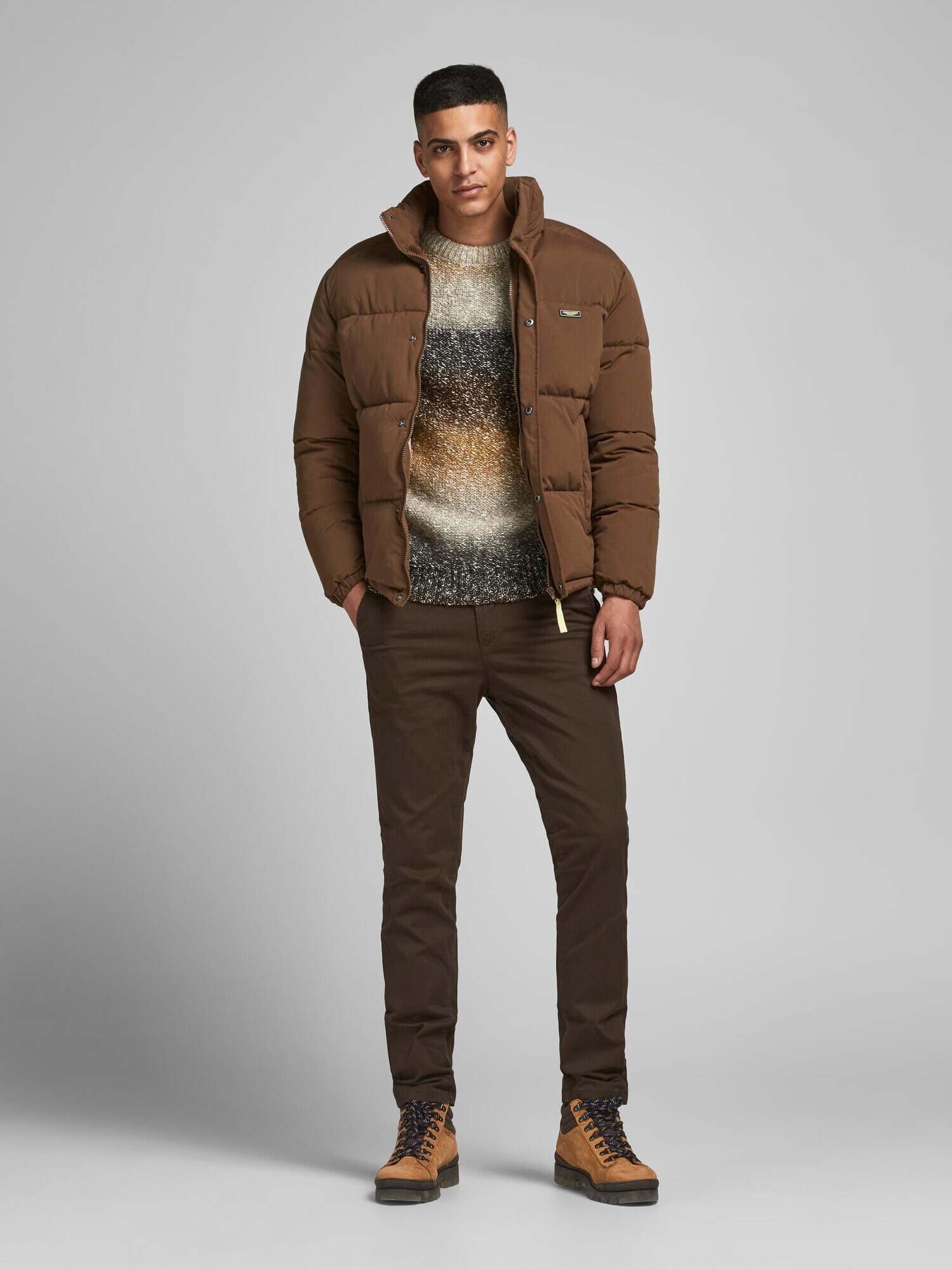 JACK & JONES Pulover 'Chunk' maro / maro deschis / maro închis / gri / alb - Pled.ro