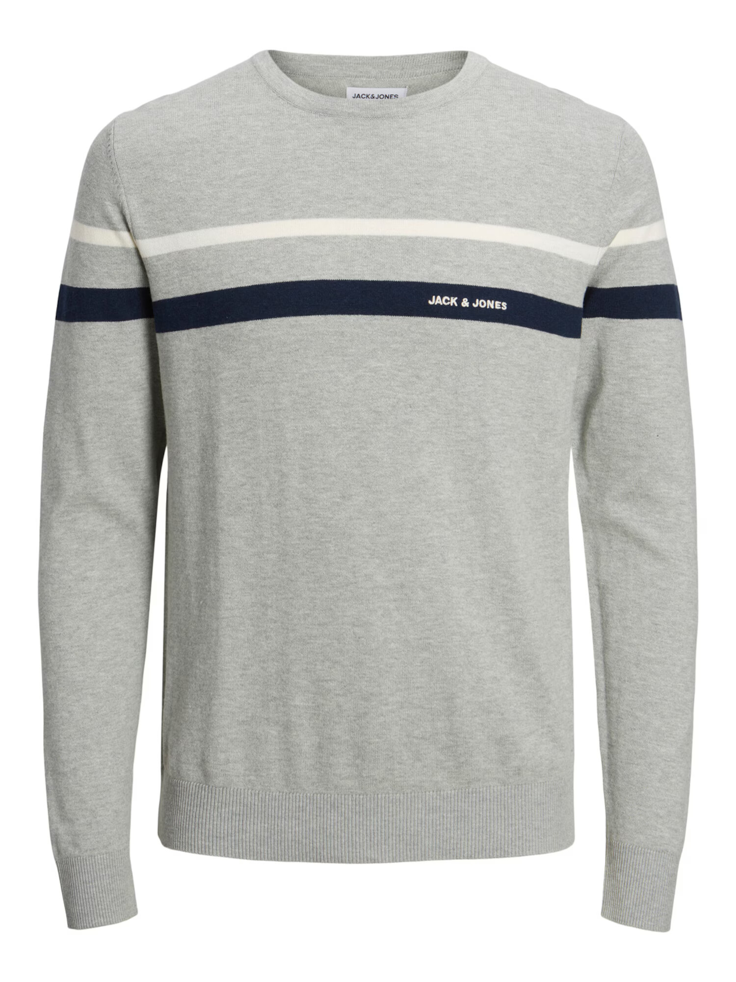 JACK & JONES Pulover 'Emil' albastru noapte / gri deschis / alb natural - Pled.ro