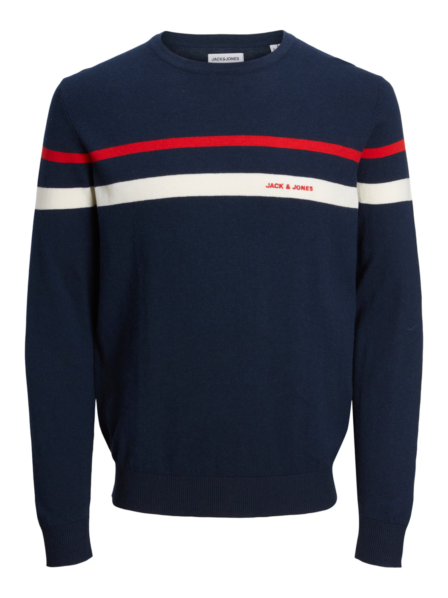 JACK & JONES Pulover 'Emil' crem / albastru noapte / roșu - Pled.ro