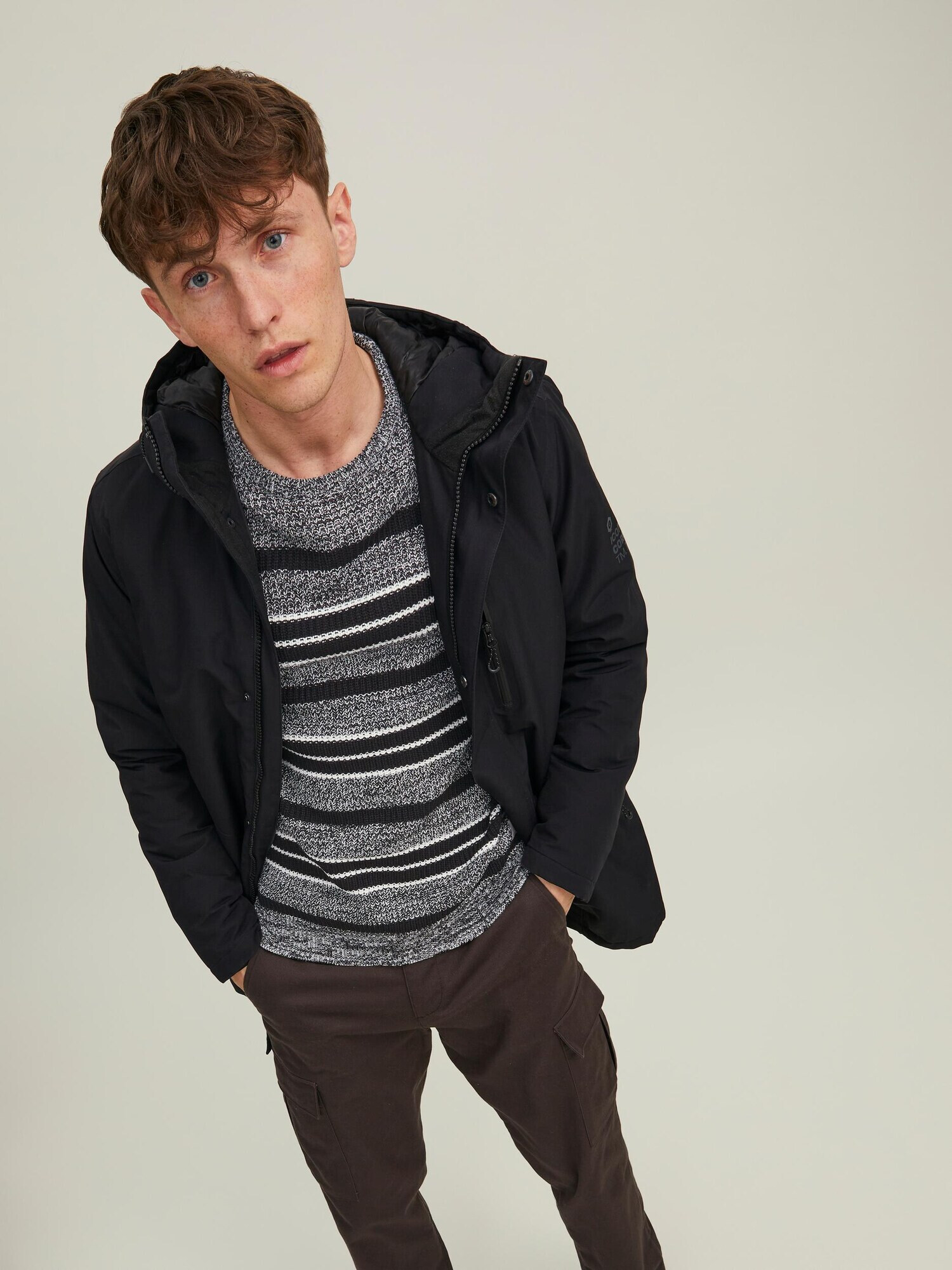 JACK & JONES Pulover gri amestecat / negru / alb - Pled.ro