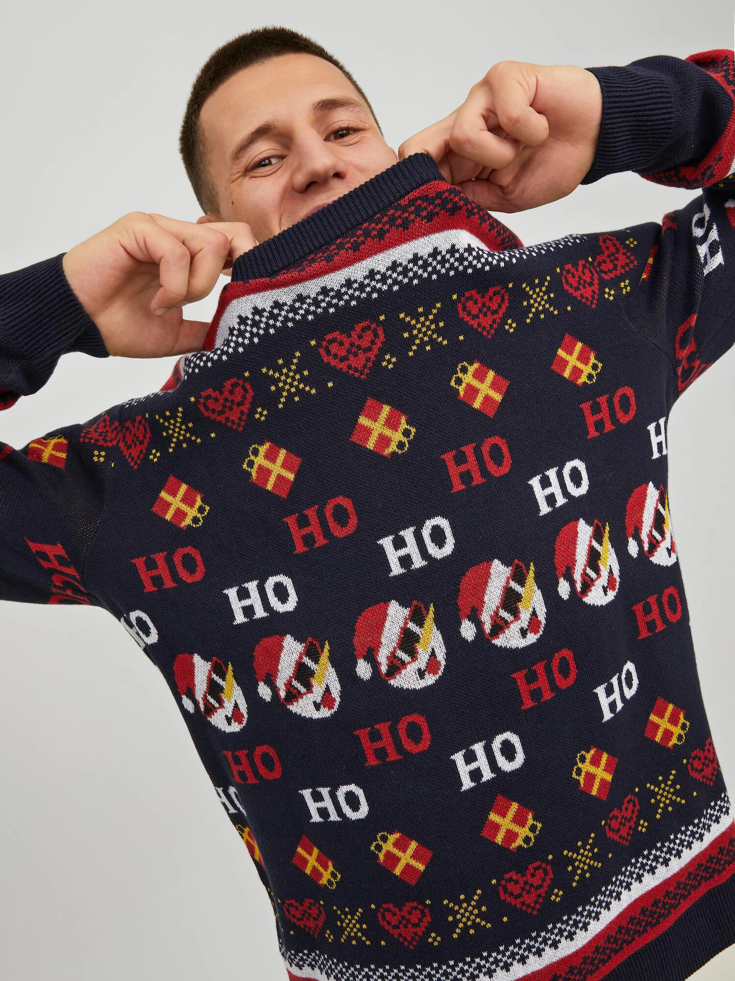 JACK & JONES Pulover 'Hoho' albastru noapte / galben / roșu / alb - Pled.ro