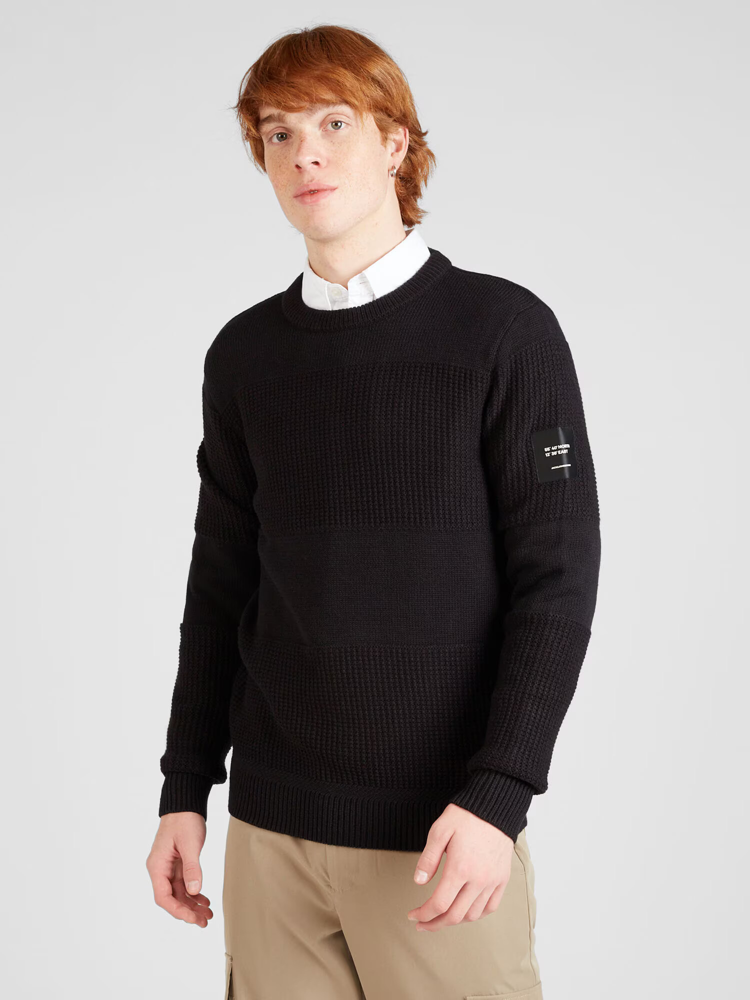 JACK & JONES Pulover 'JAMES' negru / alb - Pled.ro