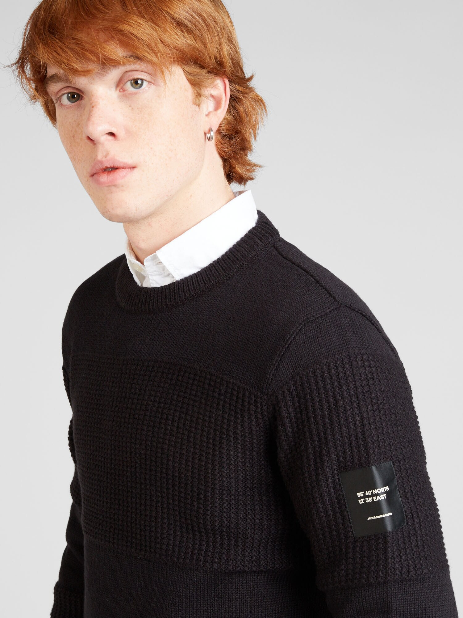 JACK & JONES Pulover 'JAMES' negru / alb - Pled.ro