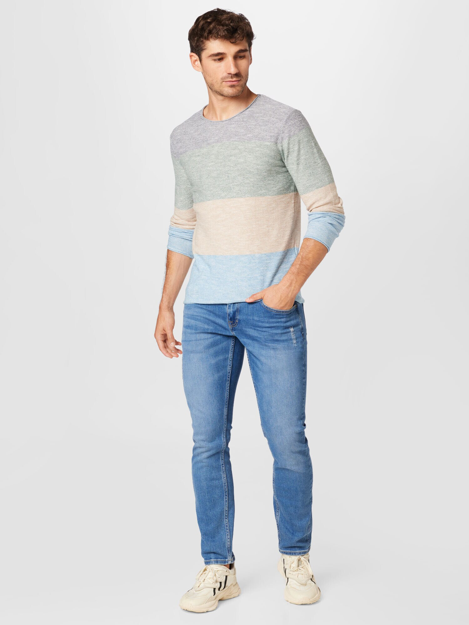 JACK & JONES Pulover 'JAY' nisipiu / albastru deschis / kaki / negru - Pled.ro