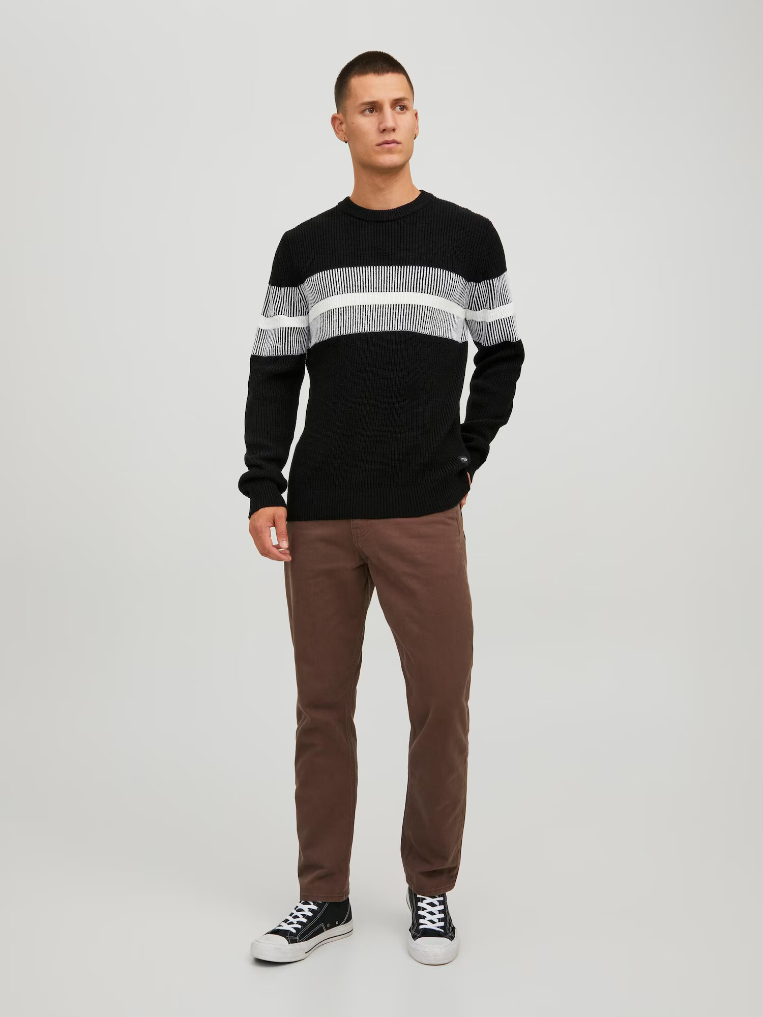 JACK & JONES Pulover 'KELVIN' negru / alb - Pled.ro