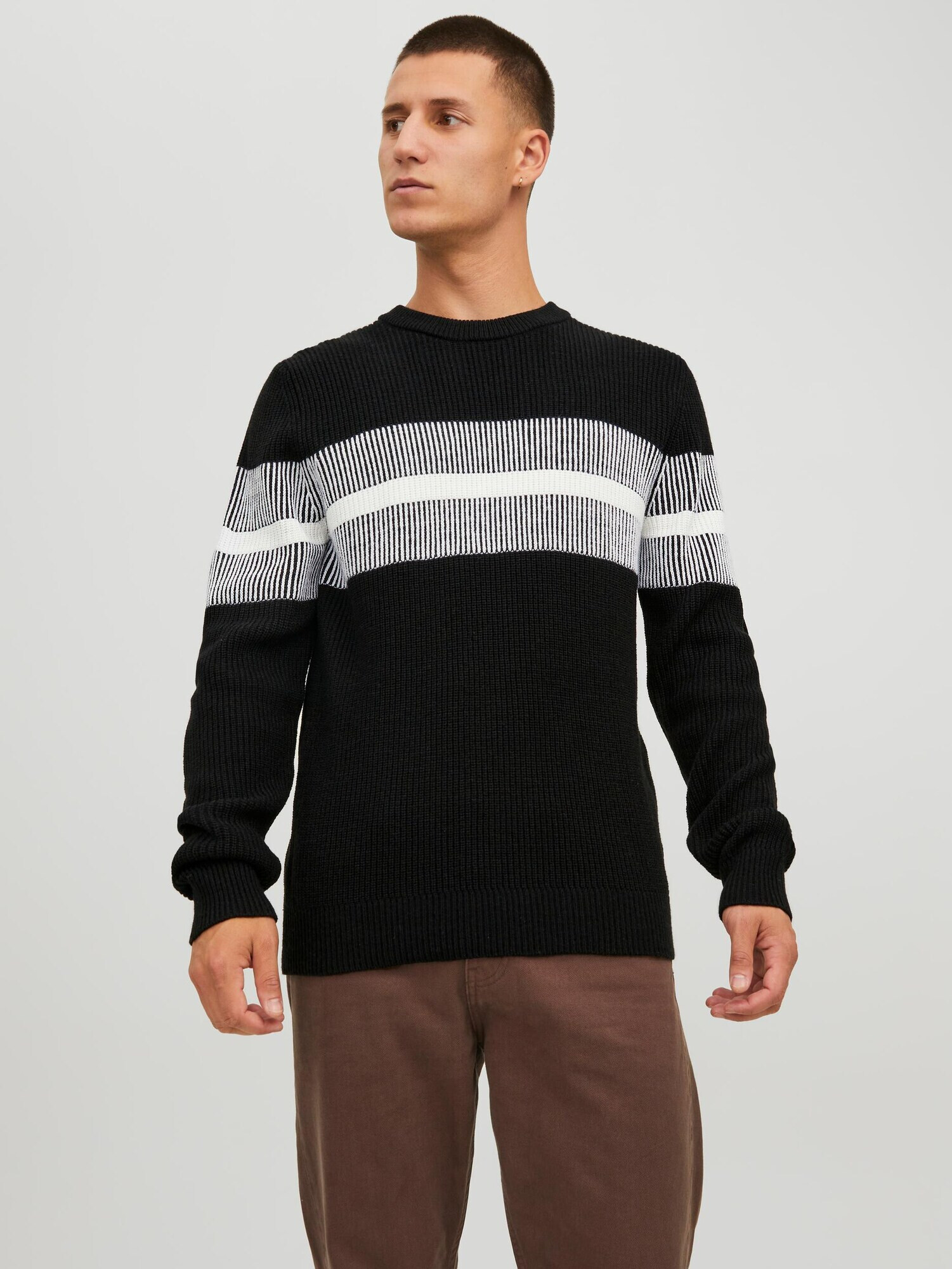 JACK & JONES Pulover 'KELVIN' negru / alb - Pled.ro